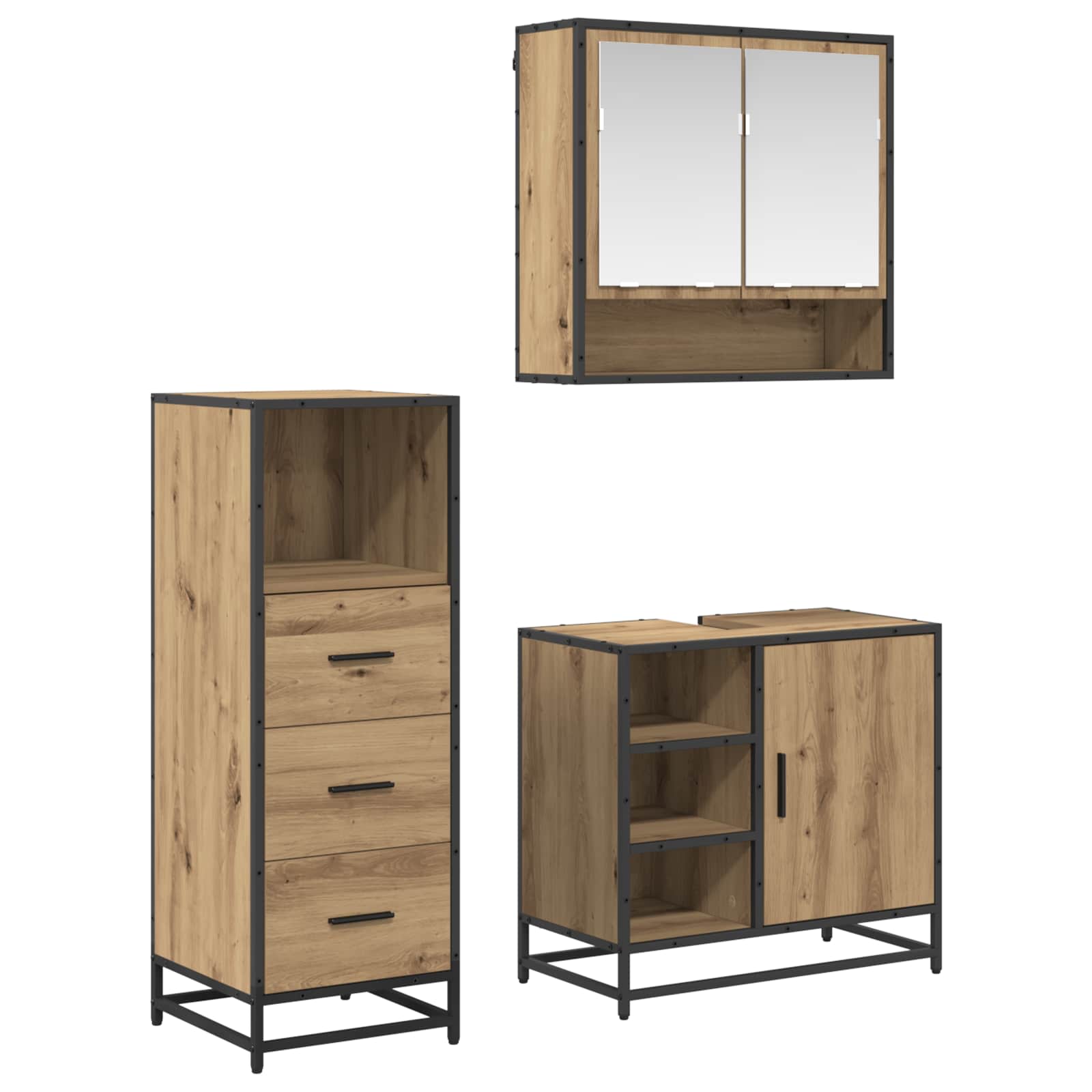 Ensemble de mobilier de salle de bain 3 pièces Chêne artisanal