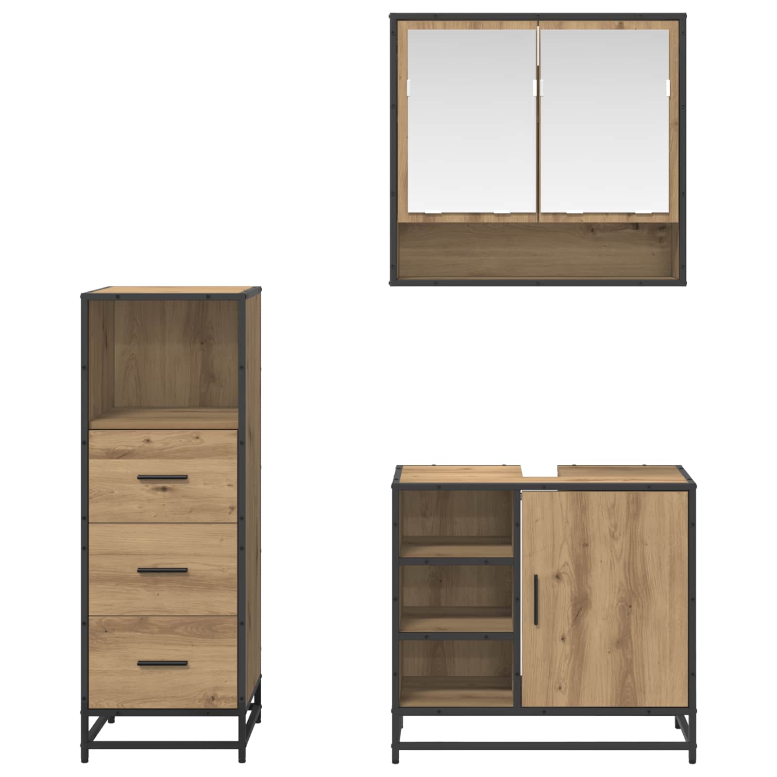 Ensemble de mobilier de salle de bain 3 pièces Chêne artisanal