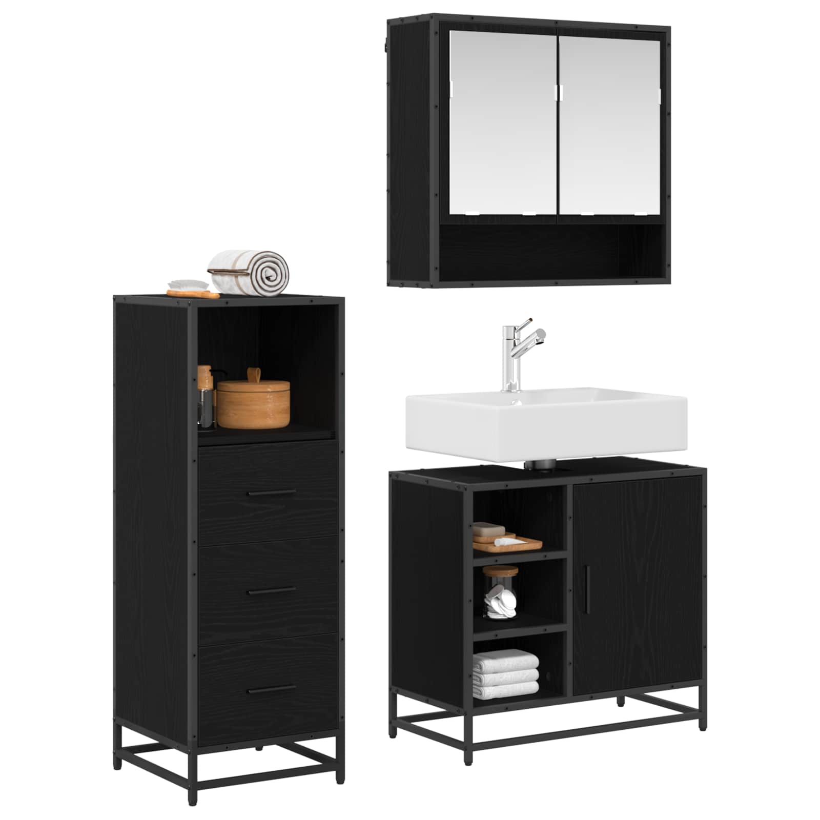 Ensemble de mobilier de salle de bain 3 pièces Chêne noir