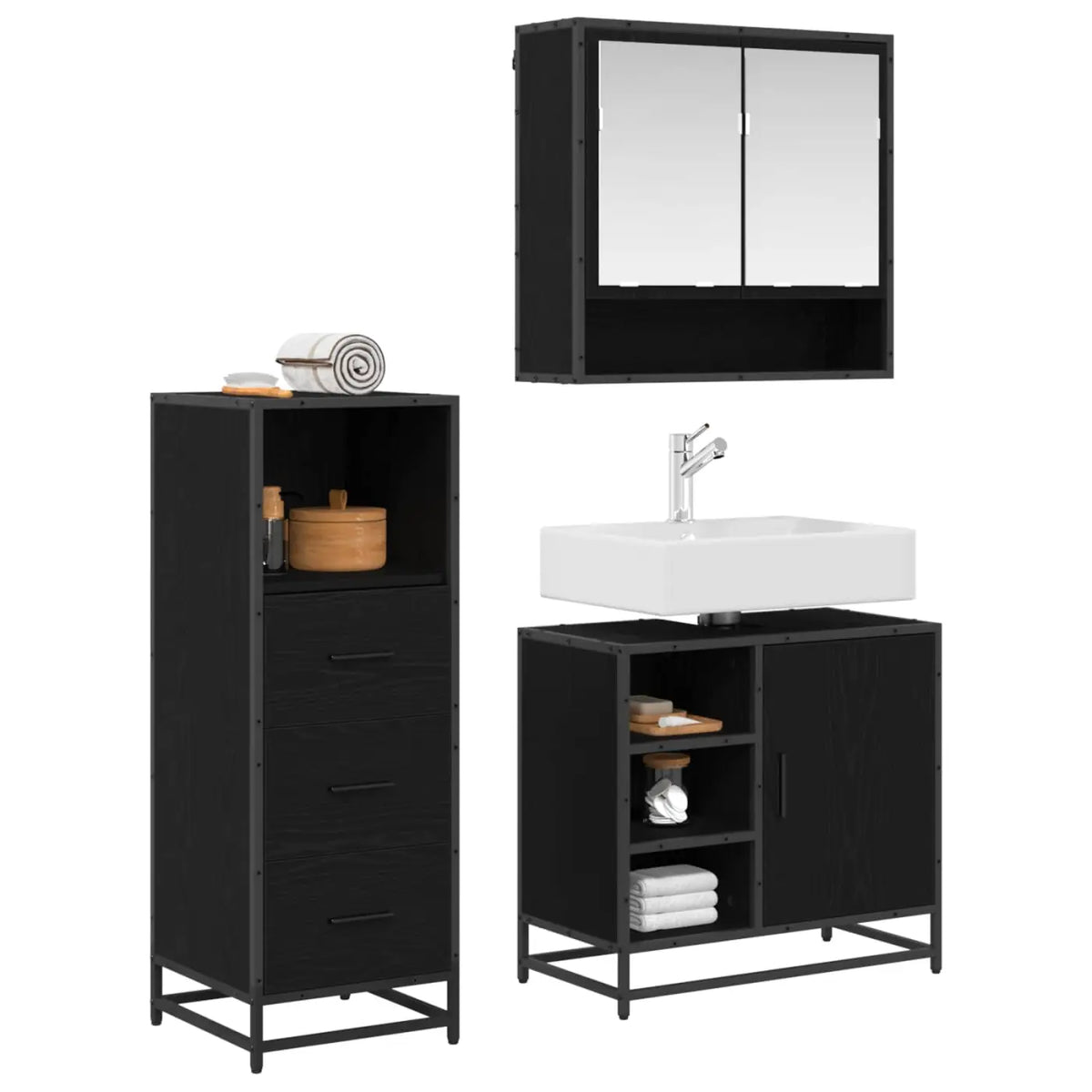 Ensemble de mobilier de salle de bain 3 pièces Chêne noir - XIOS