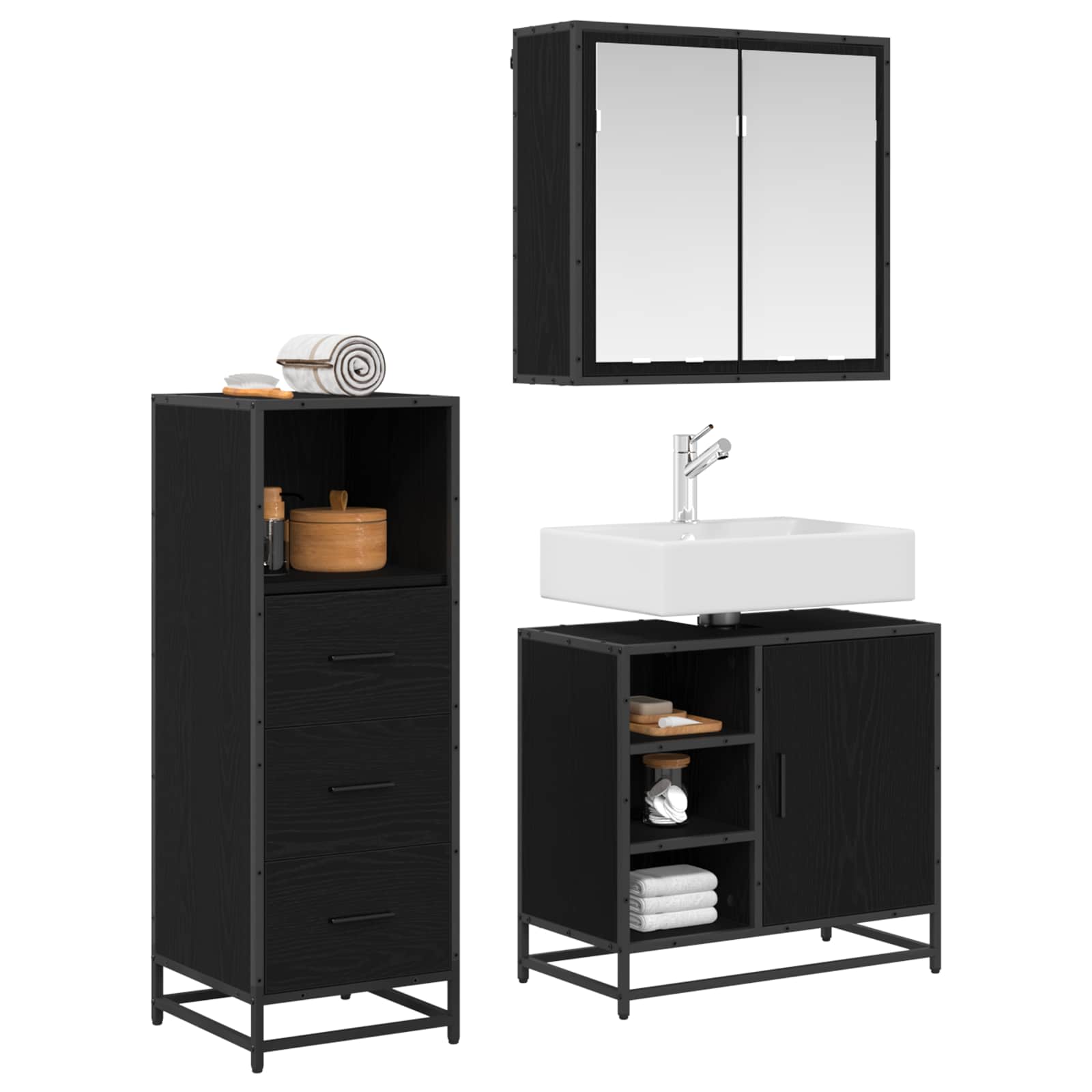 Ensemble de mobilier de salle de bain 3 pc Chêne noir
