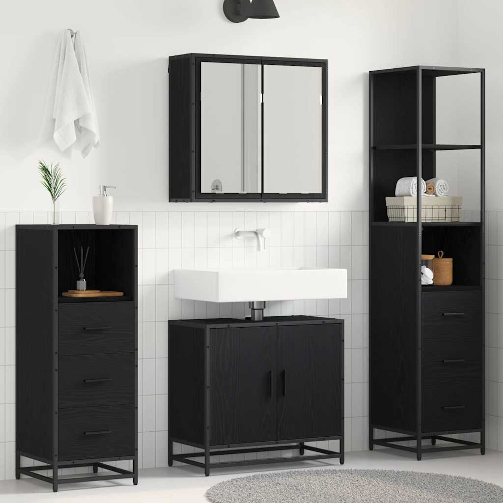 Ensemble de mobilier de salle de bain 4 pièces Chêne noir