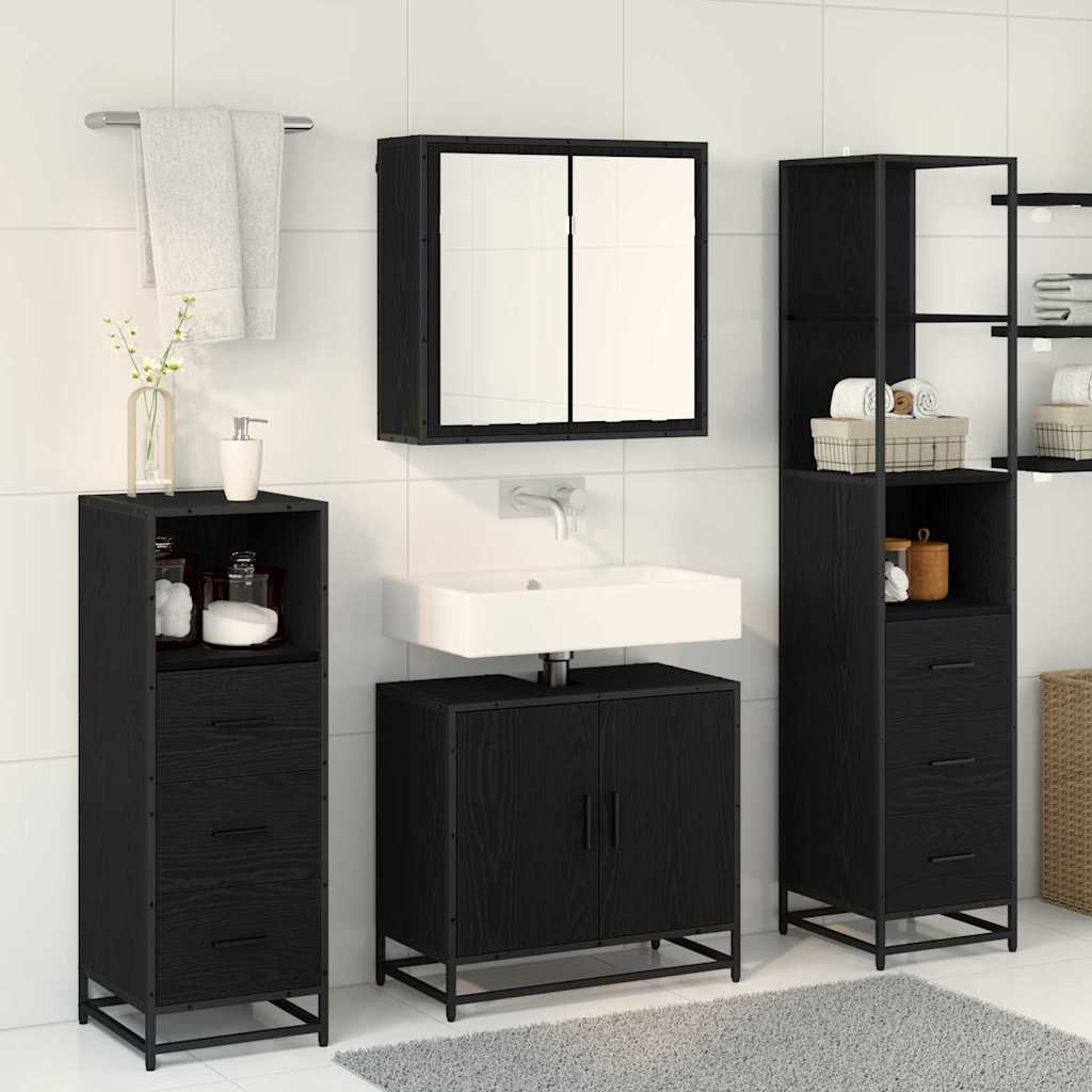 Ensemble de mobilier de salle de bain 4 pièces Chêne noir