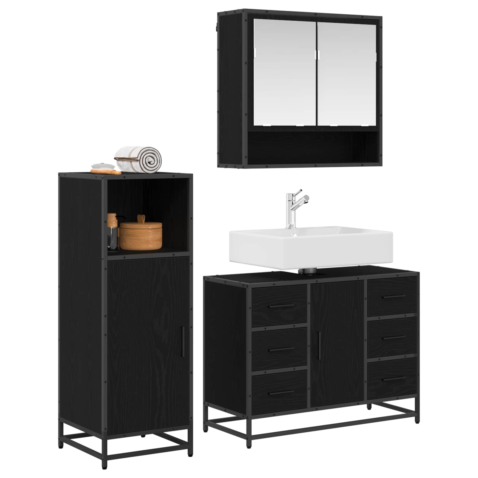 Ensemble de mobilier de salle de bain 3 pc Chêne noir