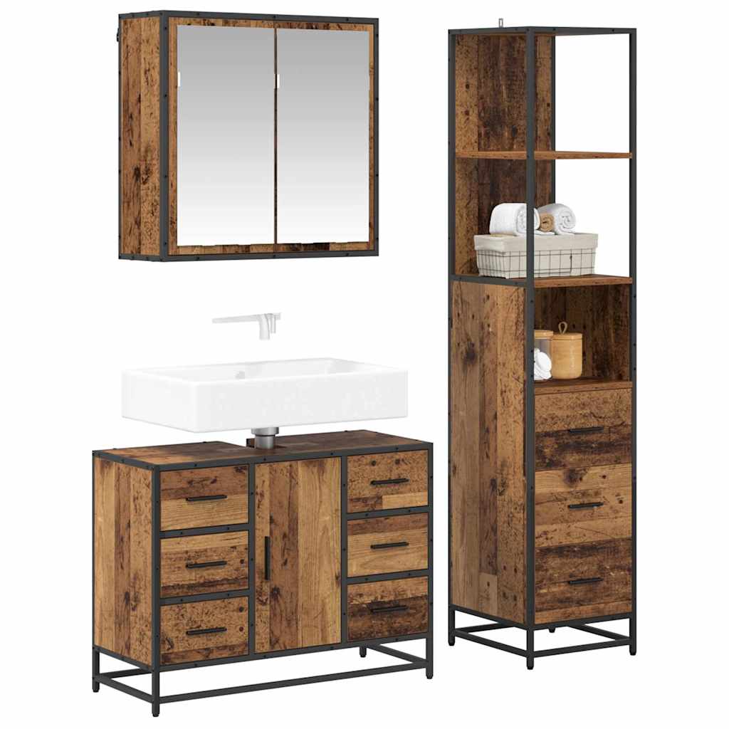 Ensemble de mobilier de salle de bain 3 pc Bois Ancien