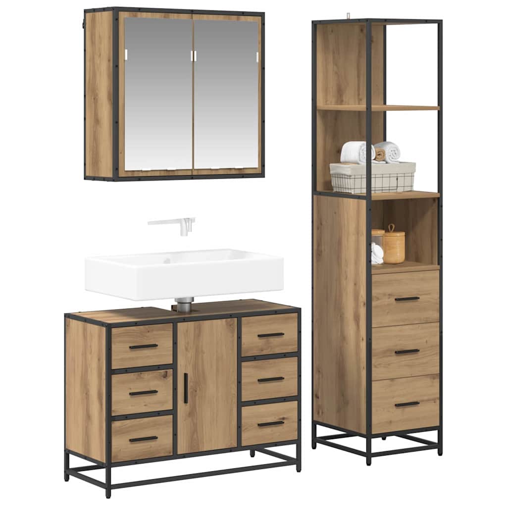 Ensemble de mobilier de salle de bain 3 pc Chêne artisanal