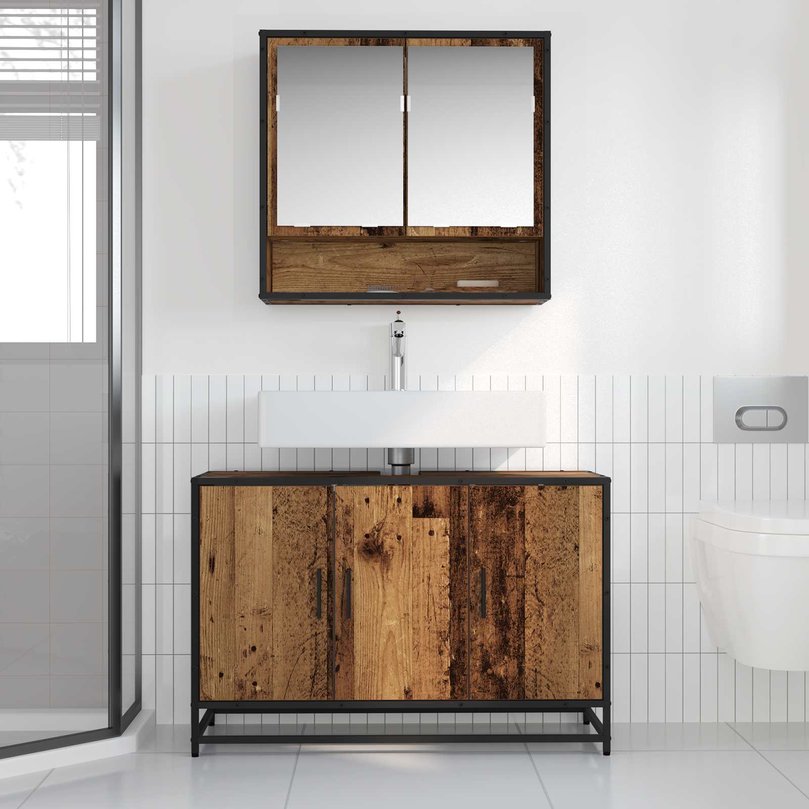 Ensemble de mobilier de salle de bain 2 pc Bois Ancien