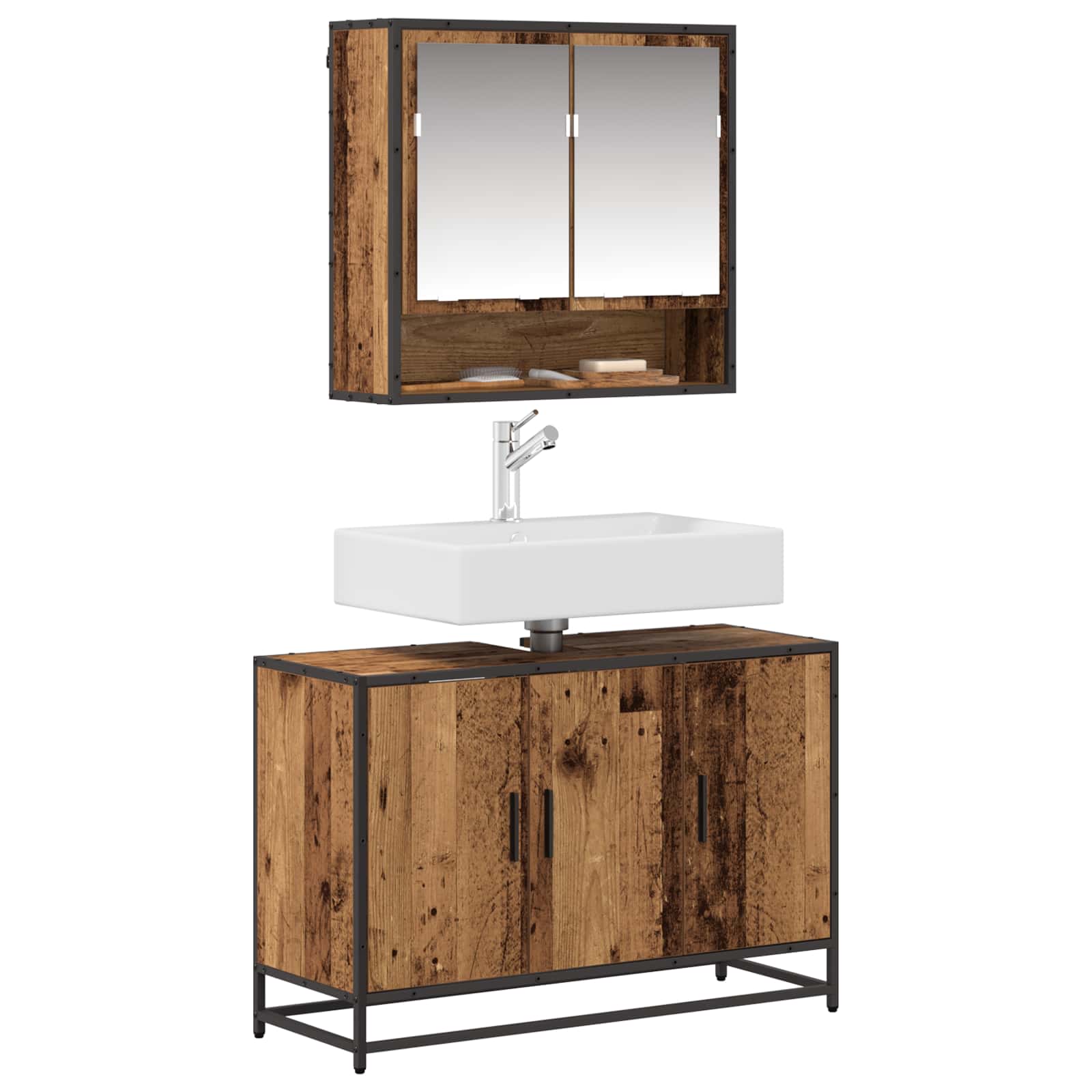 Ensemble de mobilier de salle de bain 2 pc Bois Ancien