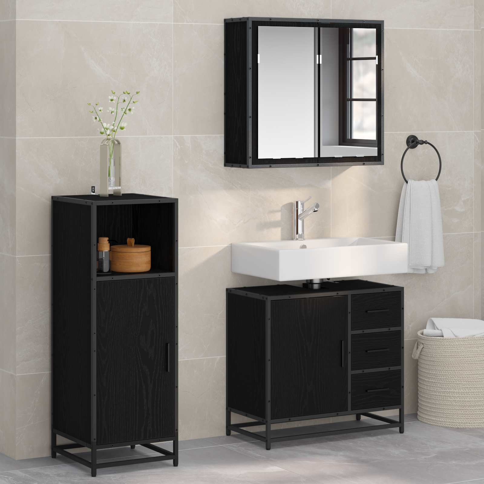 Ensemble de mobilier de salle de bain 3 pc Chêne noir