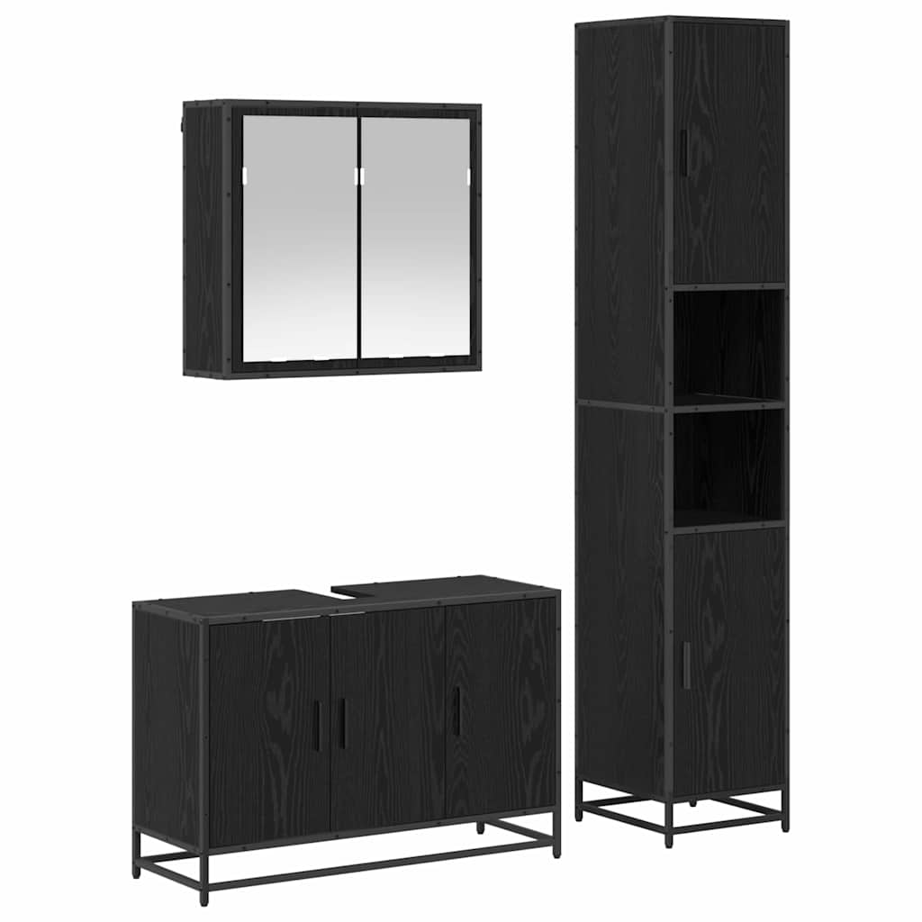 Ensemble de mobilier de salle de bain 3 pièces Chêne noir
