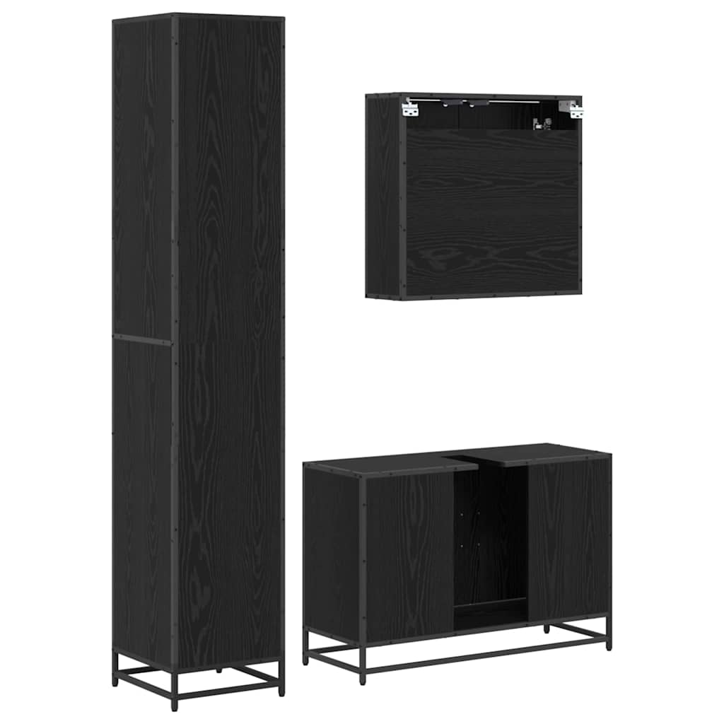 Ensemble de mobilier de salle de bain 3 pièces Chêne noir