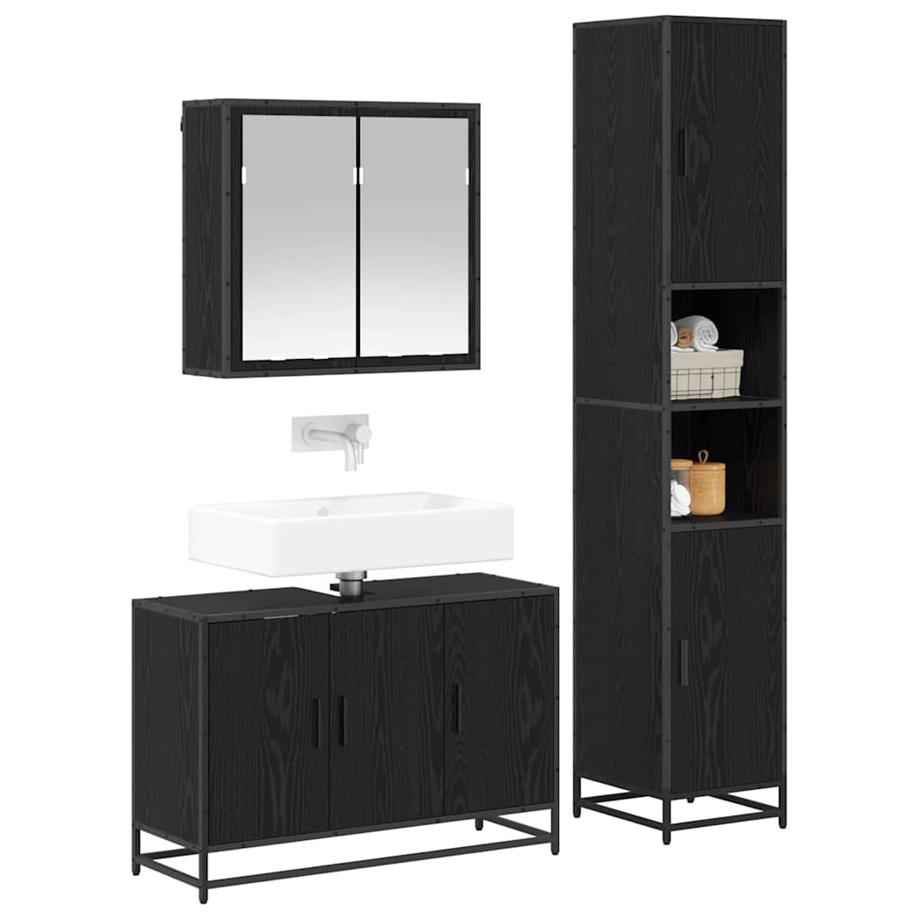 Ensemble de mobilier de salle de bain 3 pièces Chêne noir