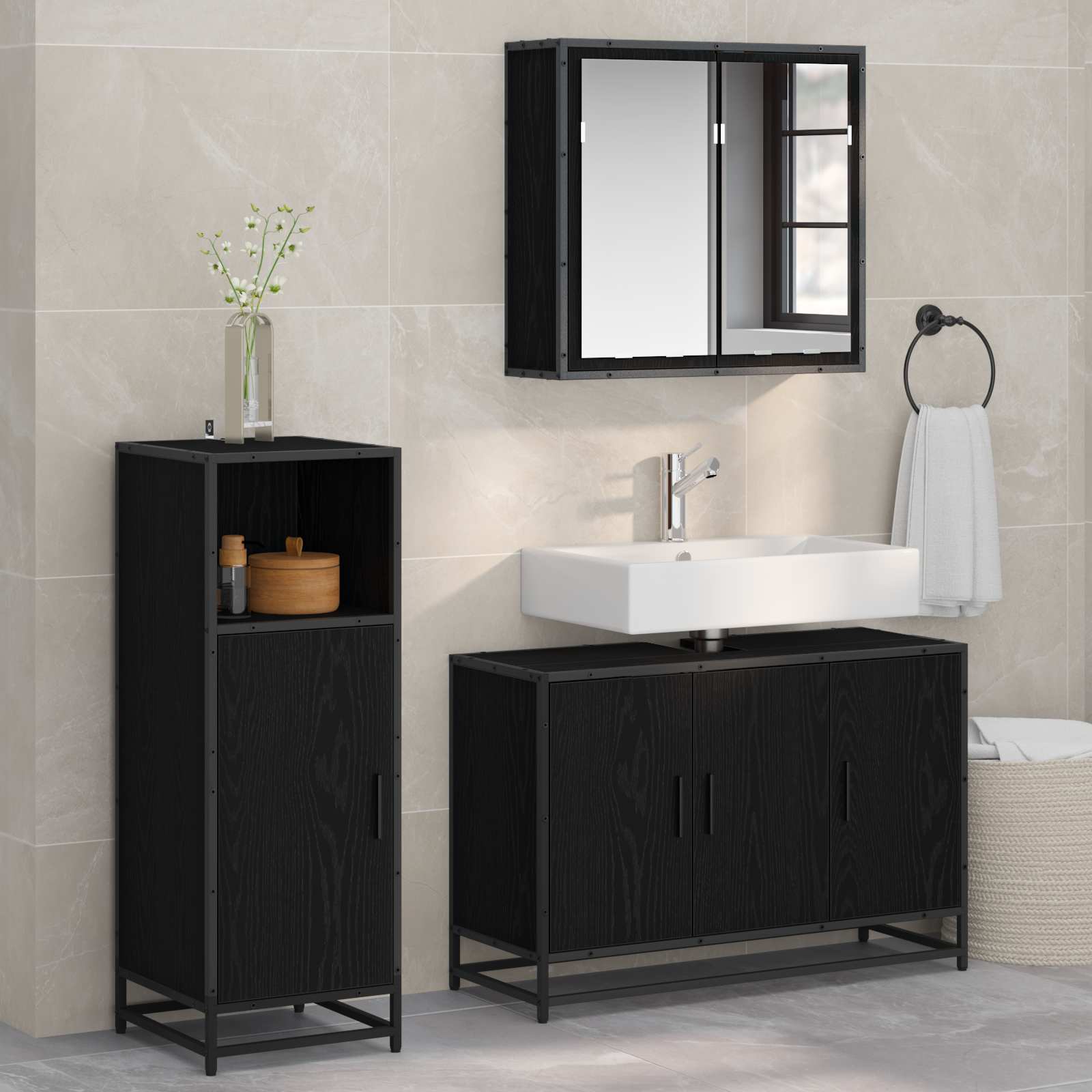 Ensemble de mobilier de salle de bain 3 pc Chêne noir