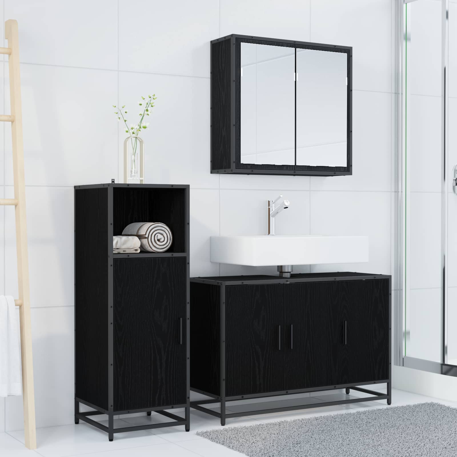 Ensemble de mobilier de salle de bain 3 pc Chêne noir