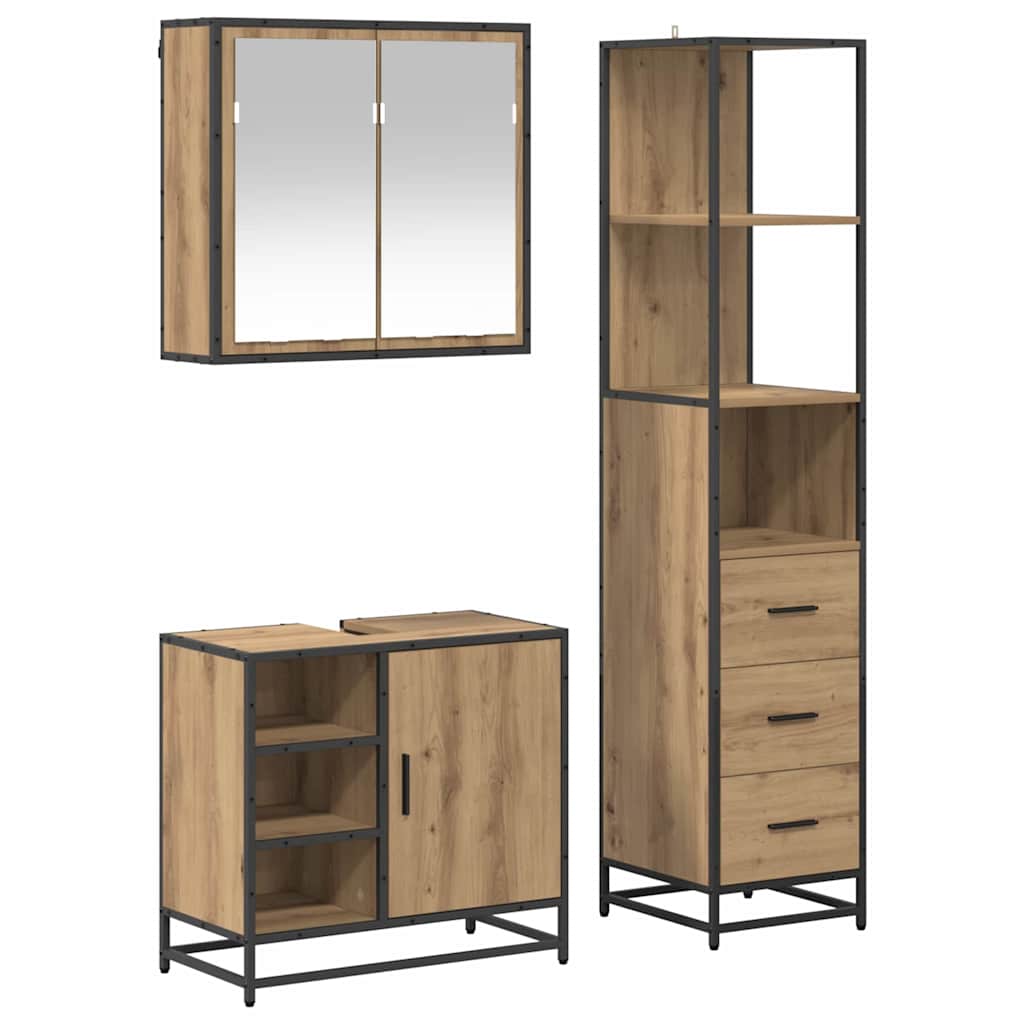Ensemble de mobilier de salle de bain 3 pc Chêne artisanal