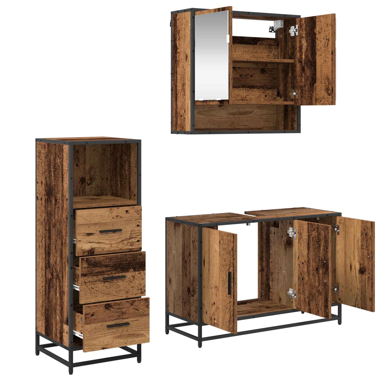 Ensemble de mobilier de salle de bain 3 pièces Bois Ancien