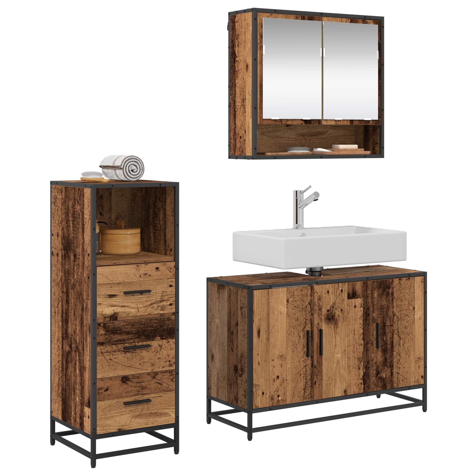 Ensemble de mobilier de salle de bain 3 pièces Bois Ancien
