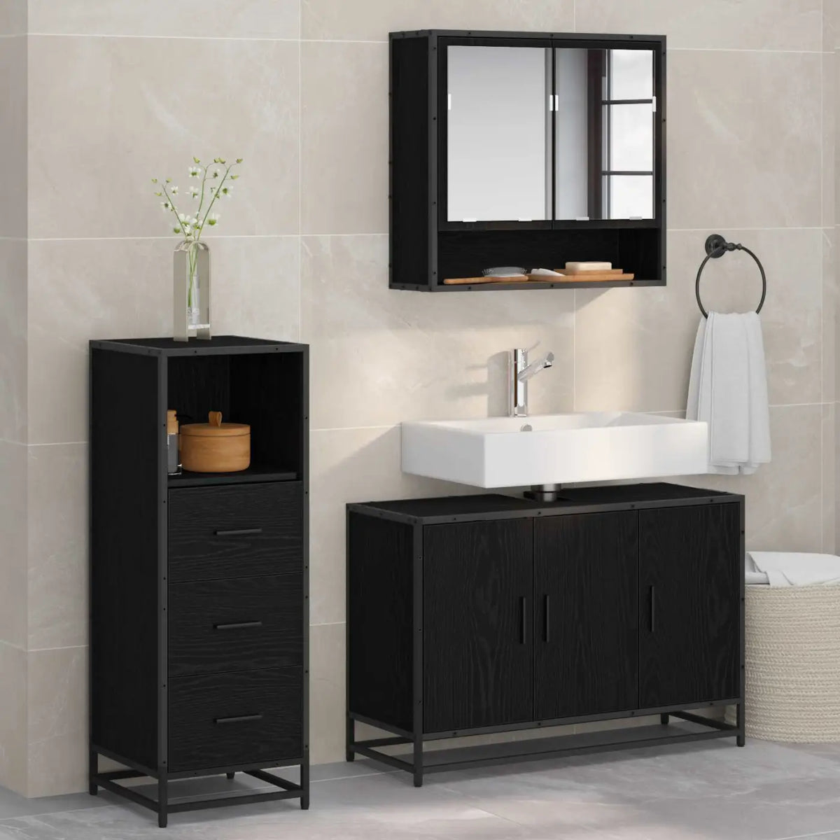 Ensemble de mobilier de salle de bain 3 pièces Chêne noir - XIOS
