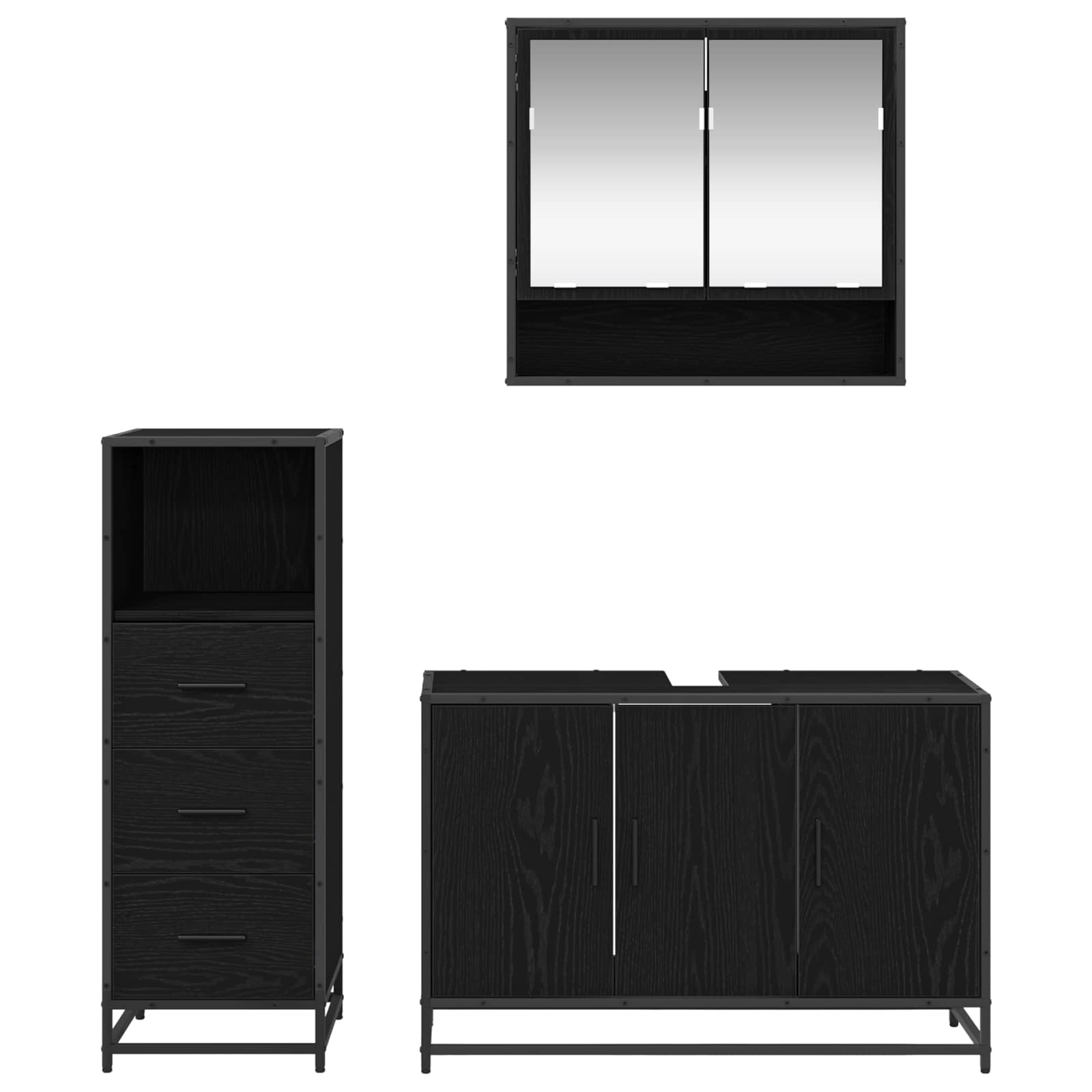 Ensemble de mobilier de salle de bain 3 pièces Chêne noir