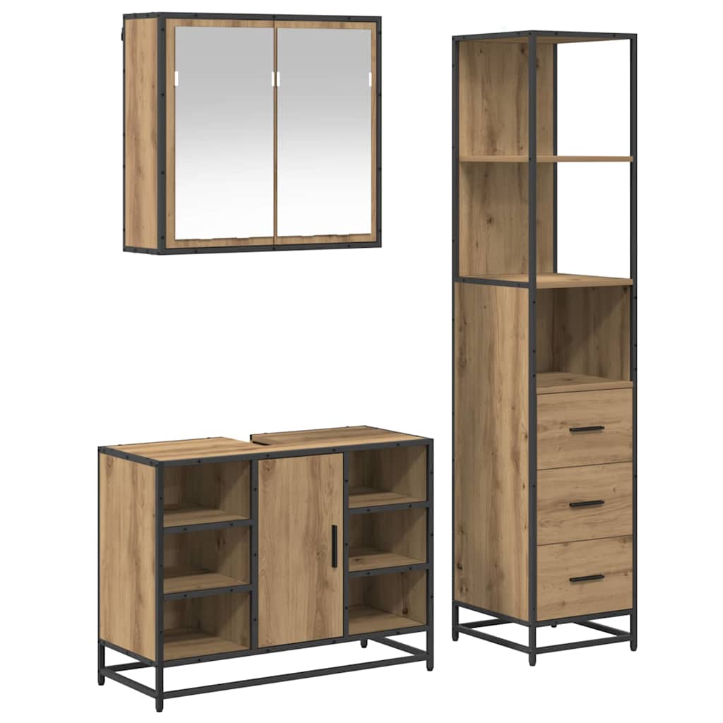 Ensemble de mobilier de salle de bain 3 pc Chêne artisanal
