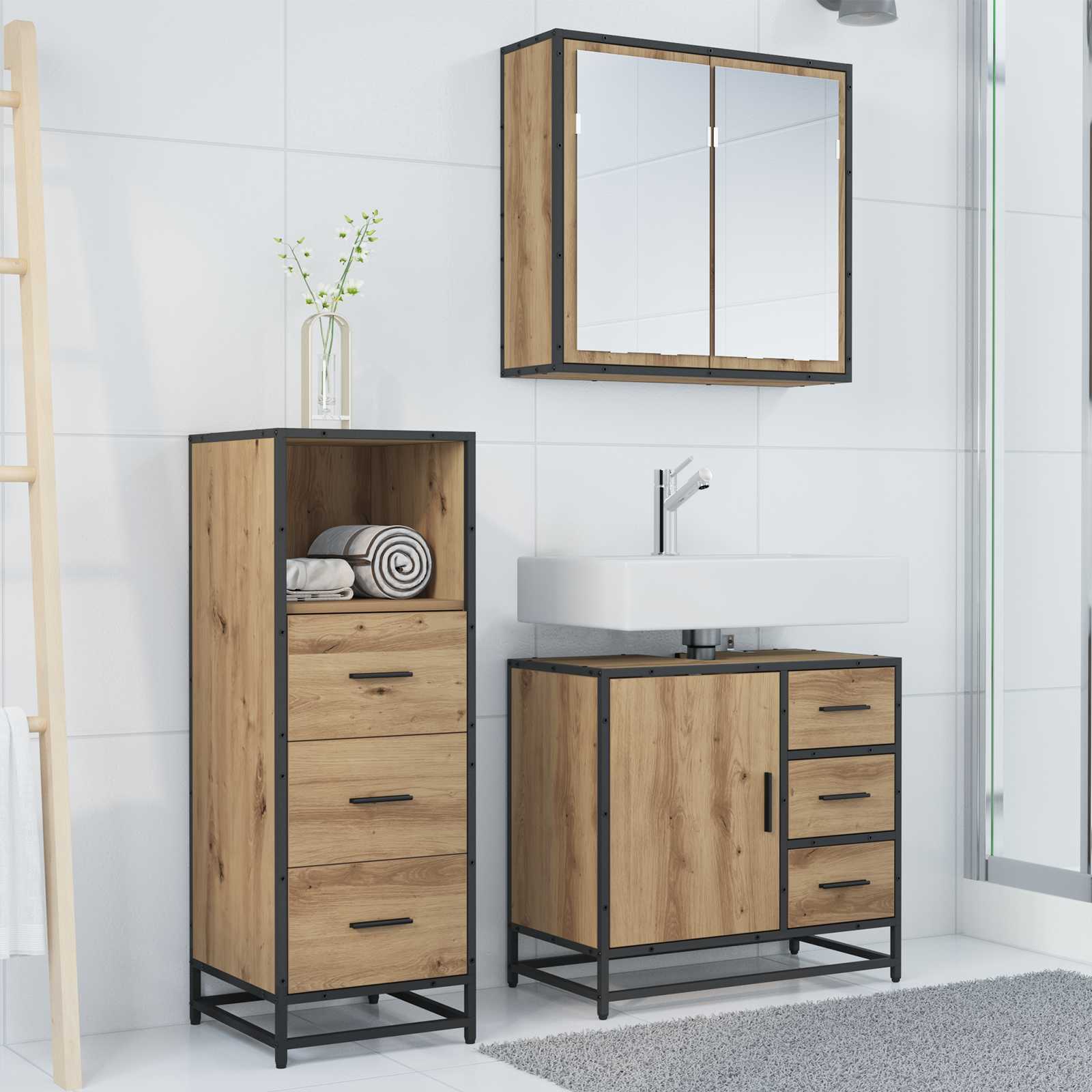 Ensemble de mobilier de salle de bain 3 pc Chêne artisanal