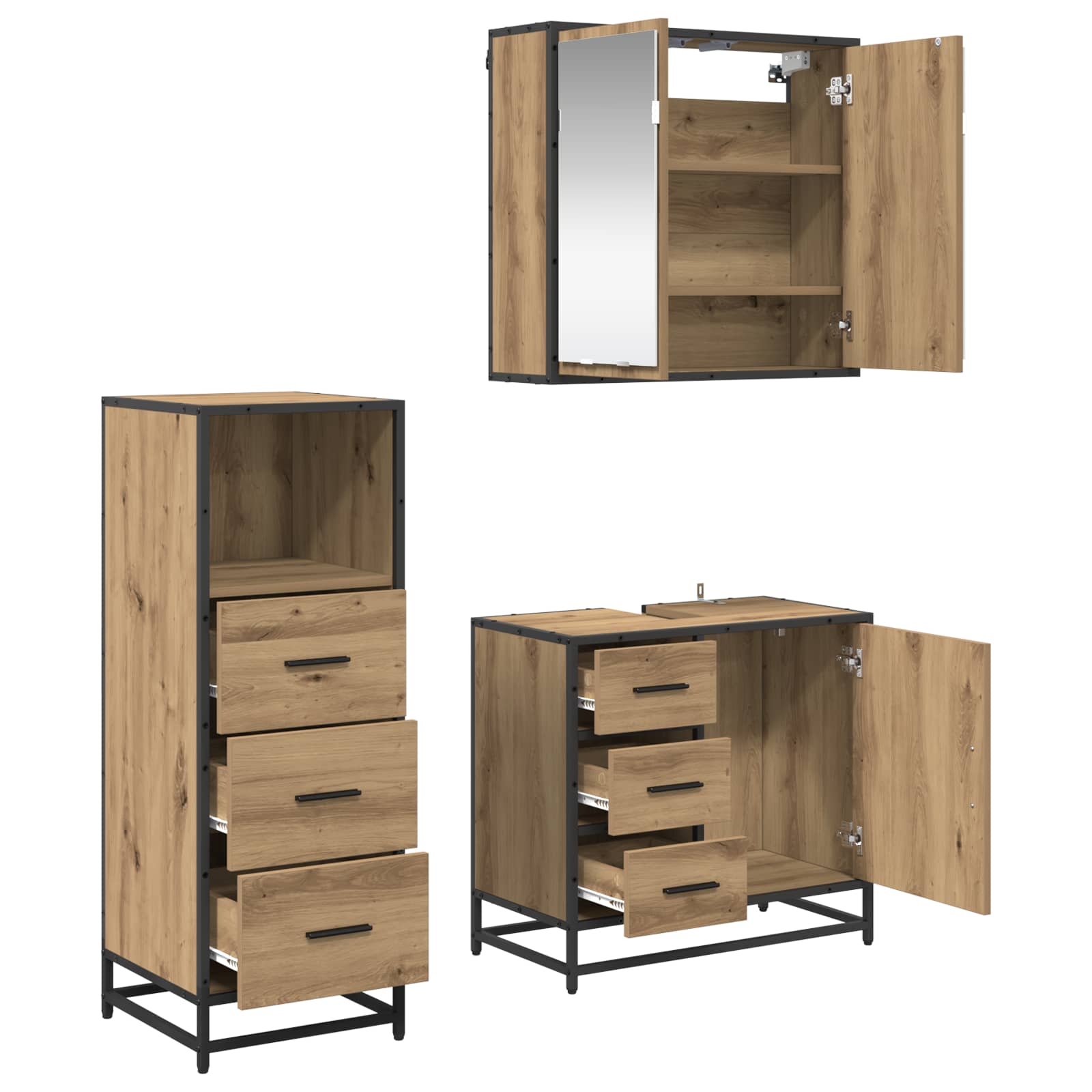 Ensemble de mobilier de salle de bain 3 pc Chêne artisanal
