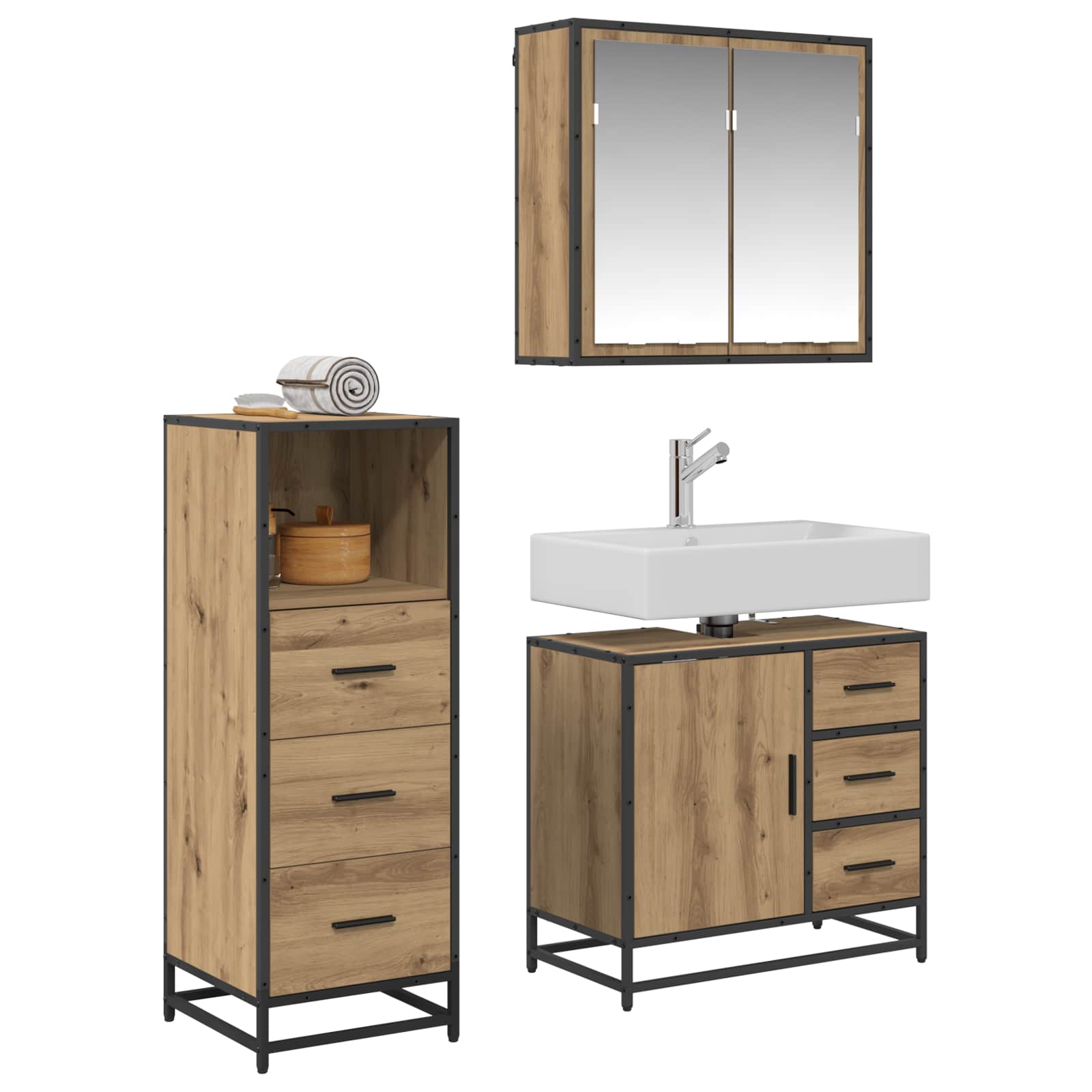 Ensemble de mobilier de salle de bain 3 pc Chêne artisanal