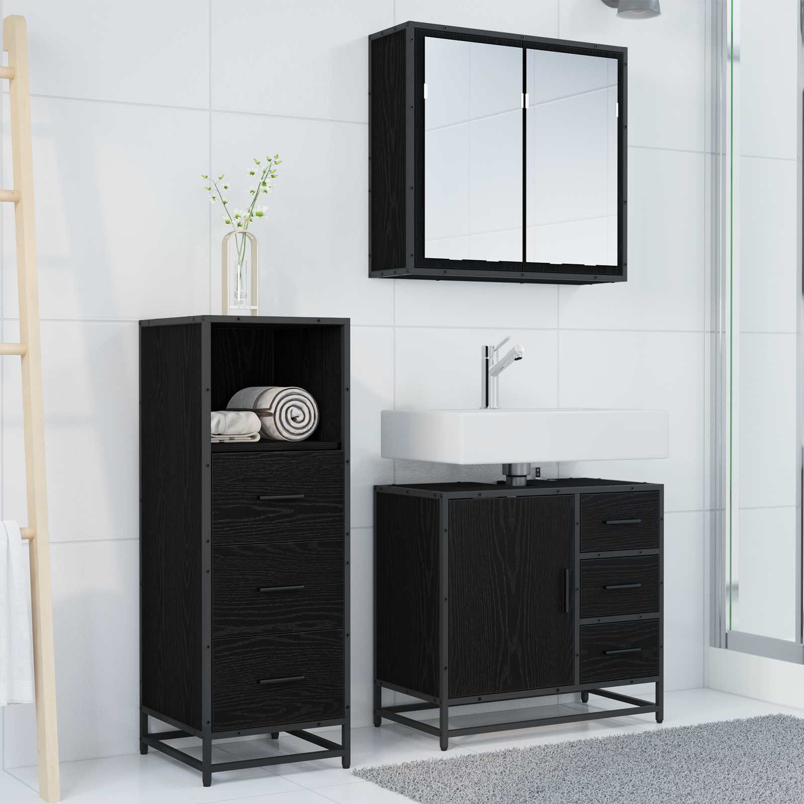 Ensemble de mobilier de salle de bain 3 pc Chêne noir