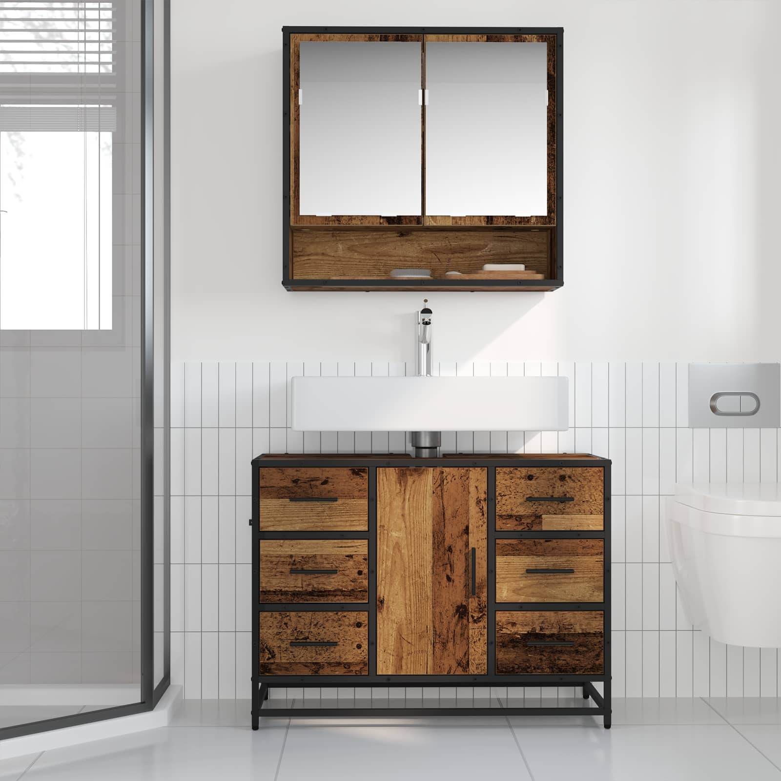 Ensemble de mobilier de salle de bain 2 pc Bois Ancien