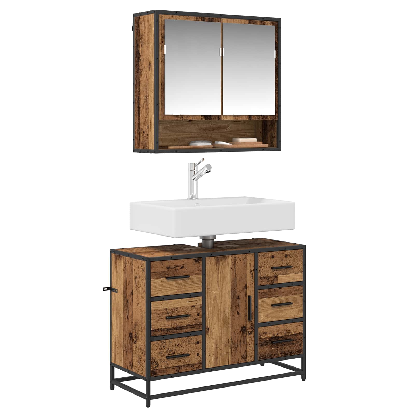 Ensemble de mobilier de salle de bain 2 pc Bois Ancien