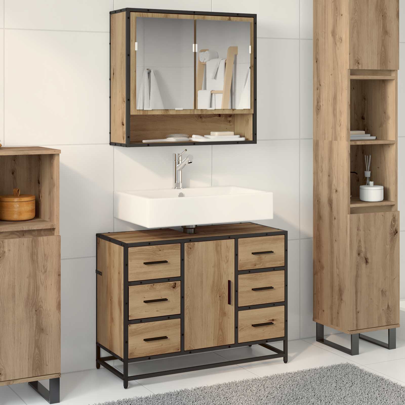 Ensemble de mobilier de salle de bain 2 pc Chêne artisanal