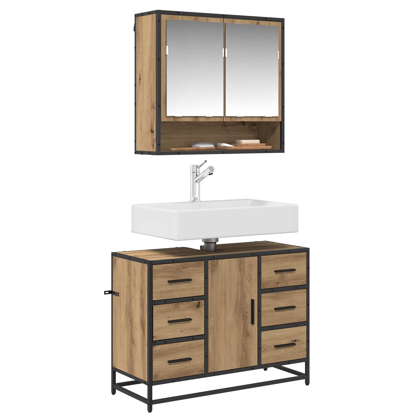 Ensemble de mobilier de salle de bain 2 pc Chêne artisanal