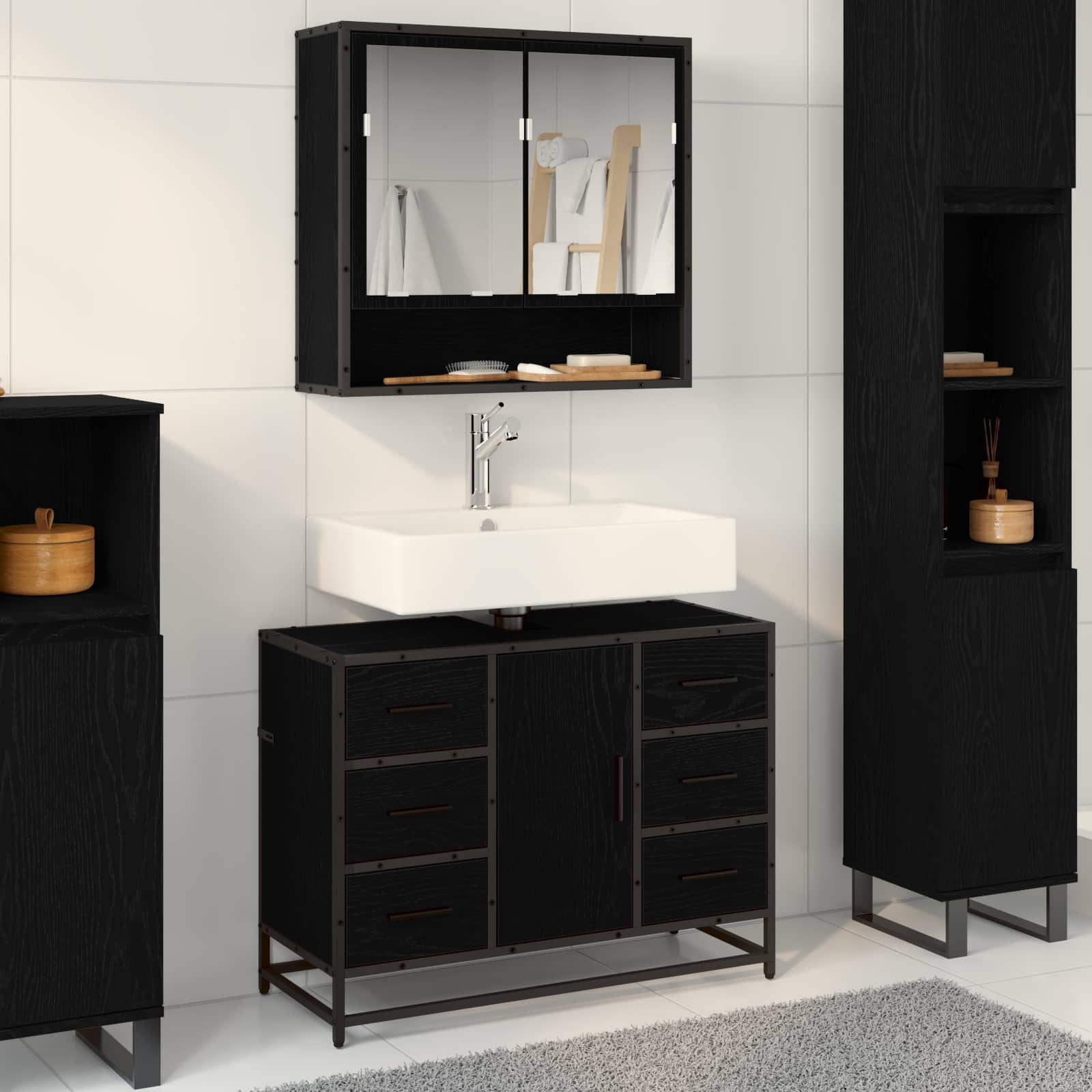 Ensemble de mobilier de salle de bain 2 pc Chêne noir