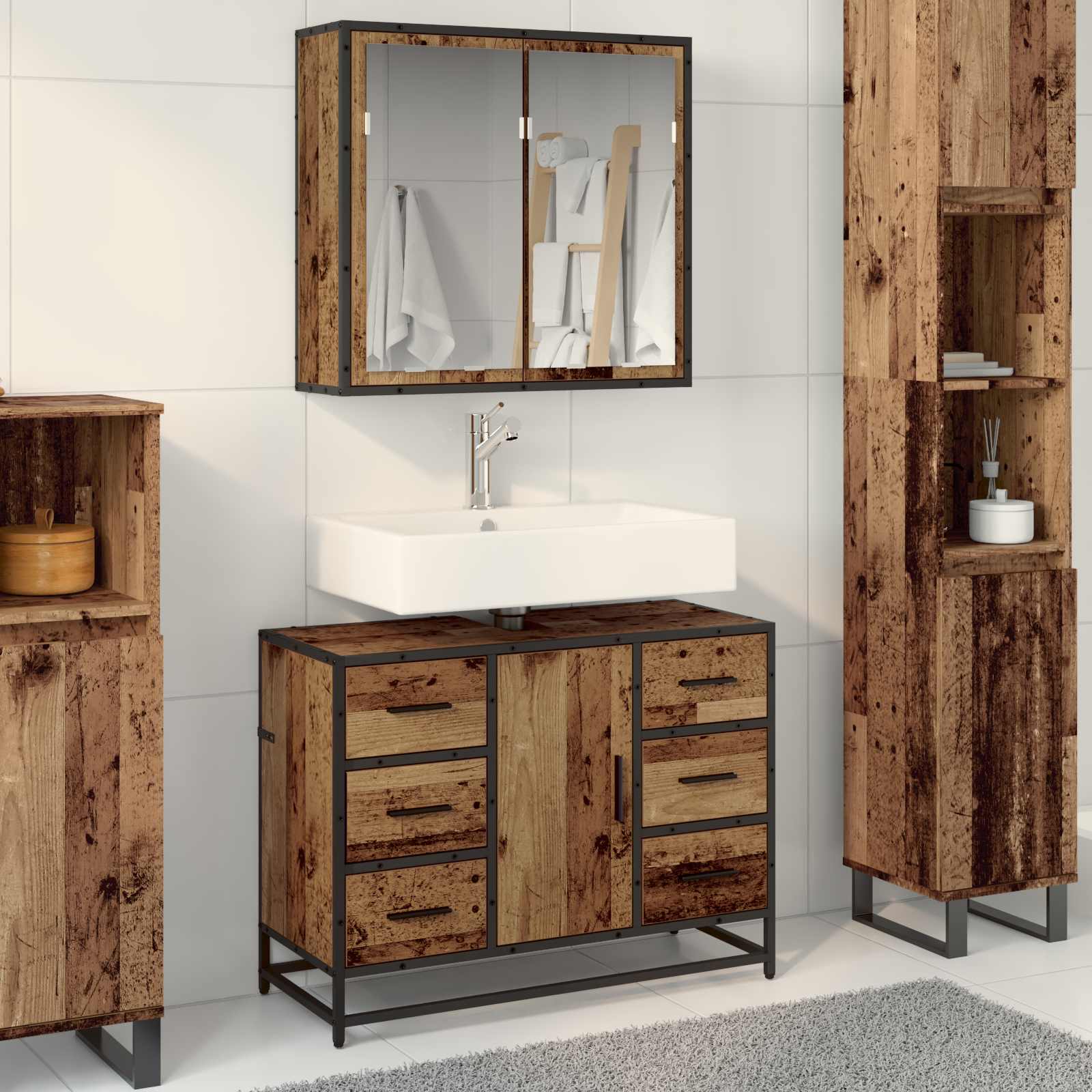 Ensemble de mobilier de salle de bain 2 pc Bois Ancien