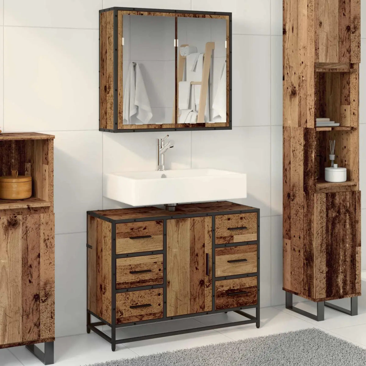Ensemble de mobilier de salle de bain 2 pc Bois Ancien - XIOS