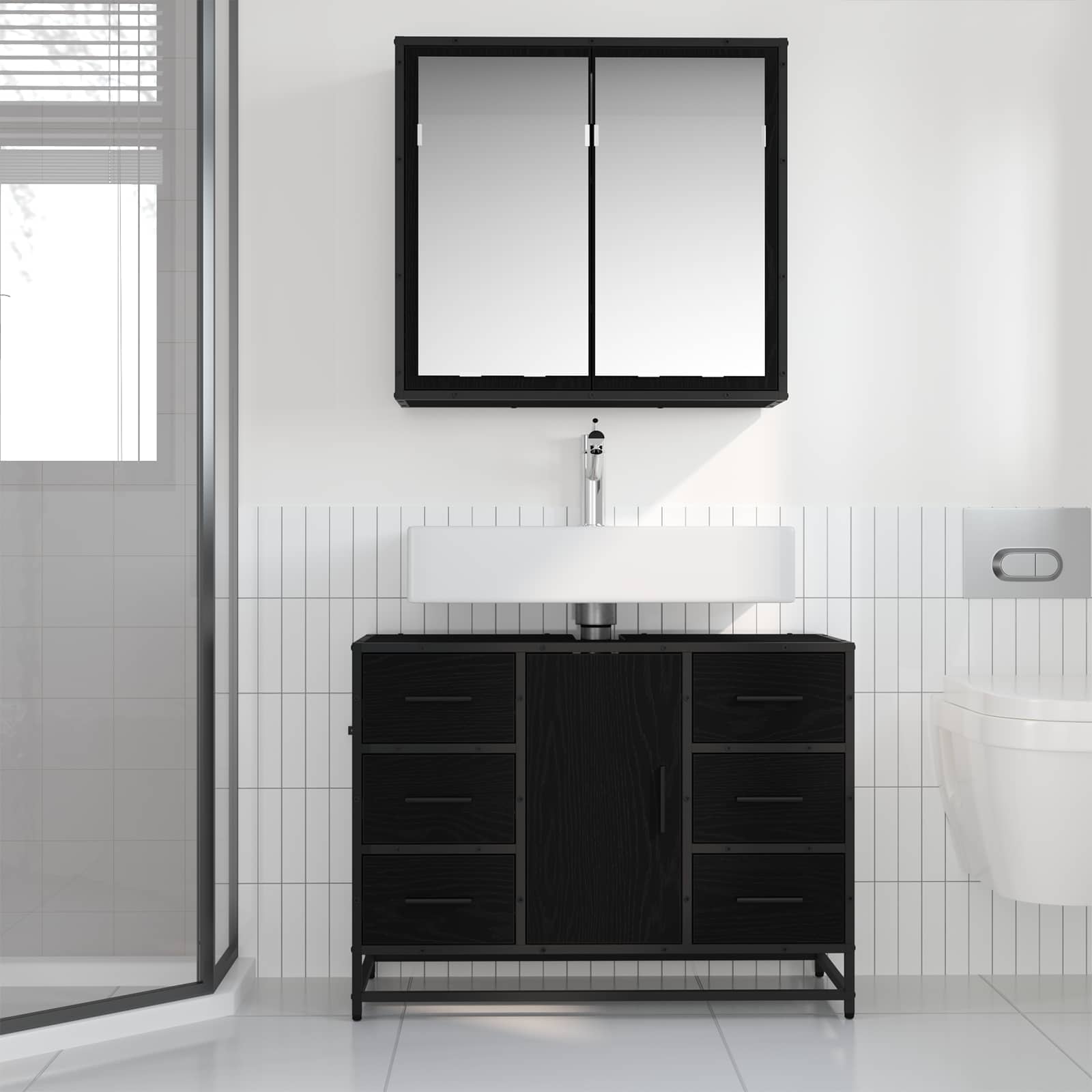 Ensemble de mobilier de salle de bain 2 pc Chêne noir