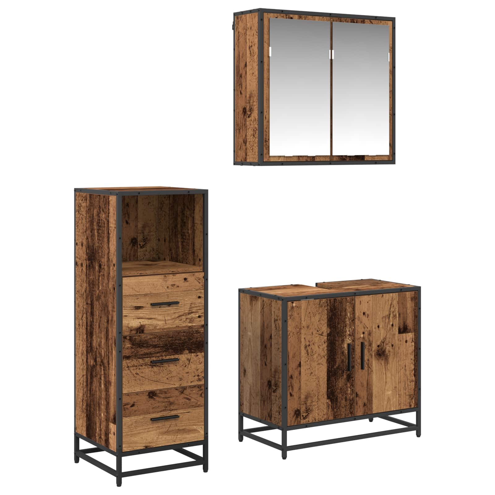 Ensemble de mobilier de salle de bain 3 pc Bois Ancien