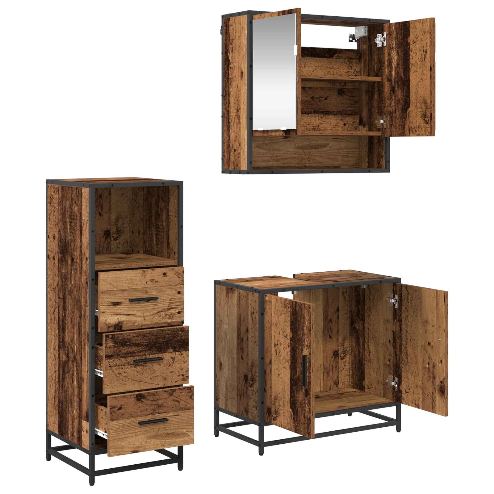 Ensemble de mobilier de salle de bain 3 pc Bois Ancien