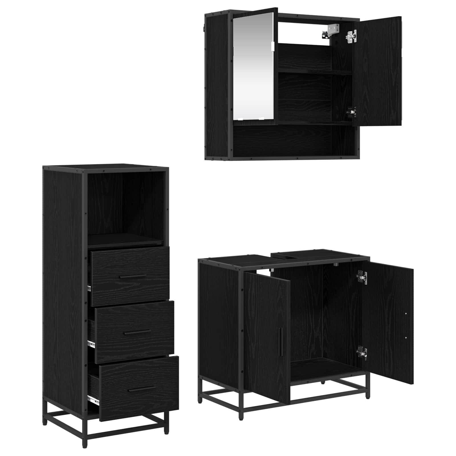 Ensemble de mobilier de salle de bain 3 pc Chêne noir