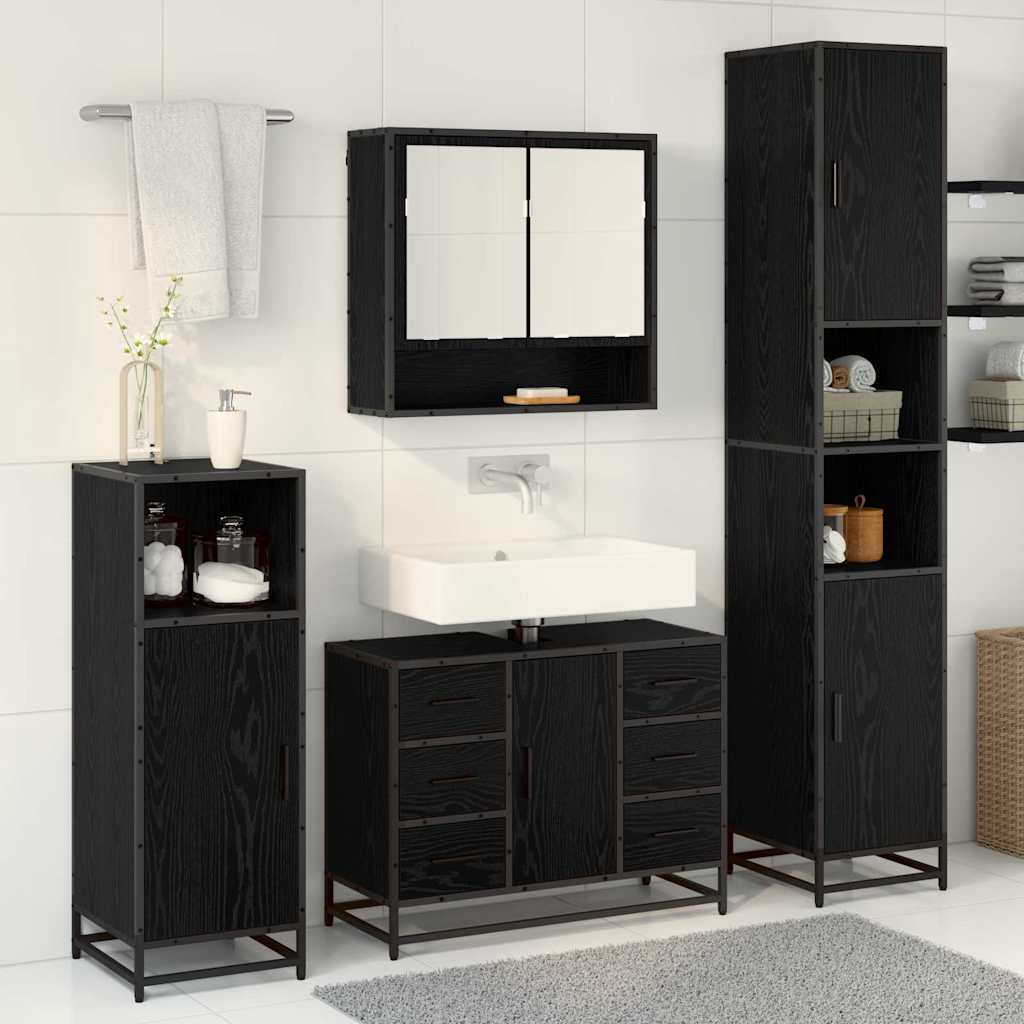 Ensemble de mobilier de salle de bain 4 pièces Chêne noir