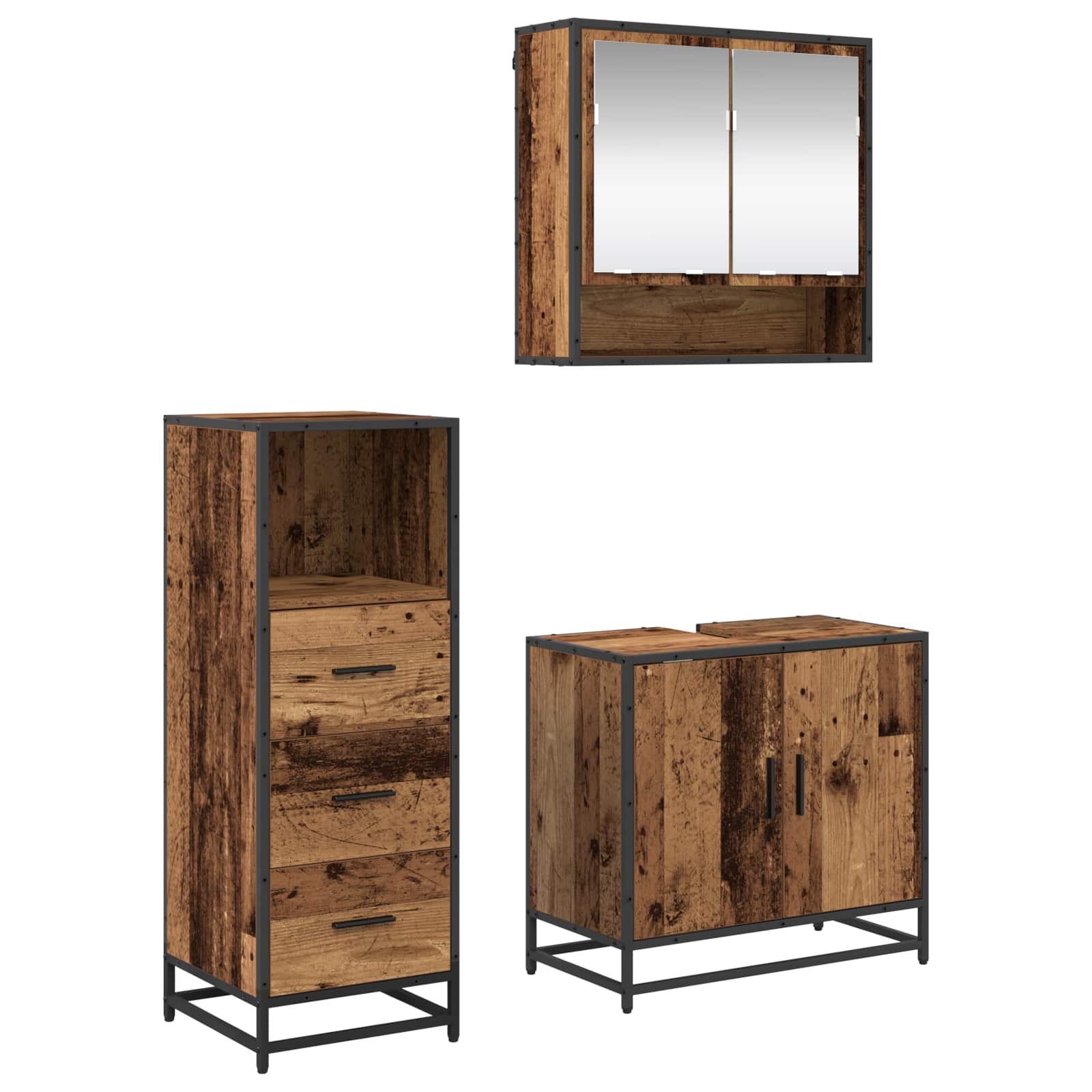 Ensemble de mobilier de salle de bain 3 pc Bois Ancien
