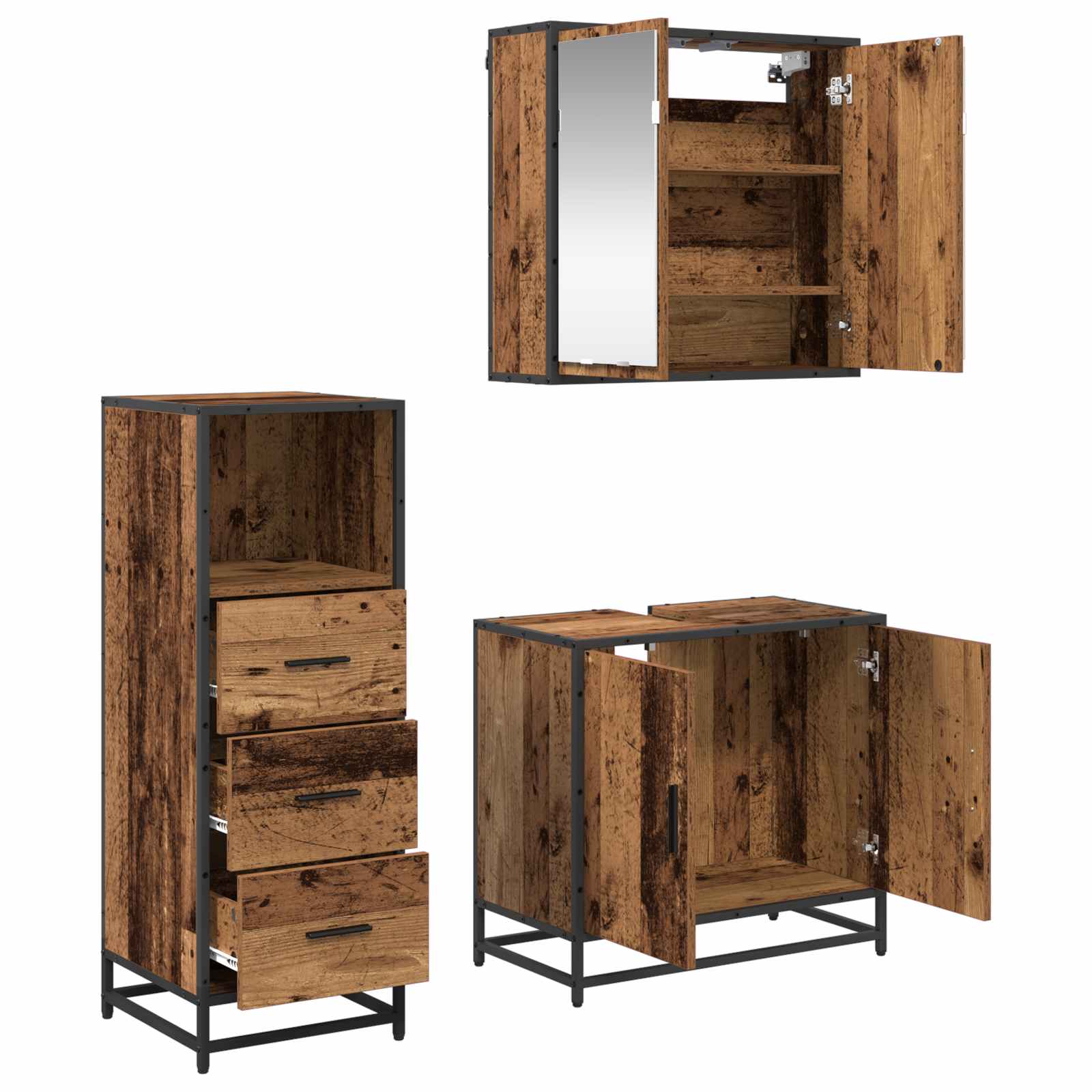 Ensemble de mobilier de salle de bain 3 pc Bois Ancien