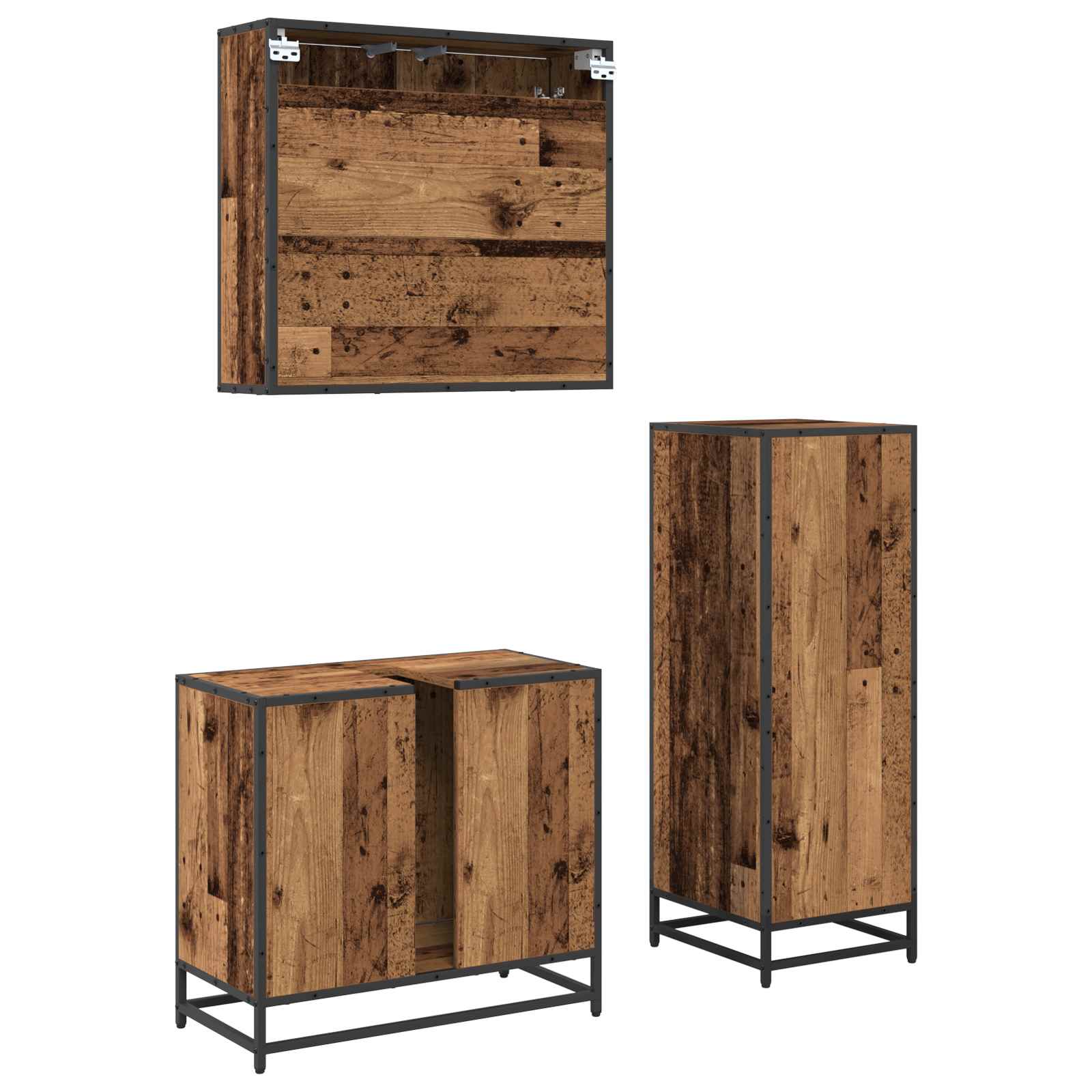 Ensemble de mobilier de salle de bain 3 pc Bois Ancien