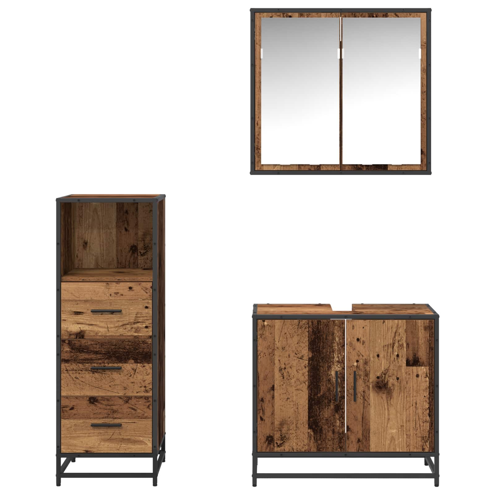 Ensemble de mobilier de salle de bain 3 pc Bois Ancien