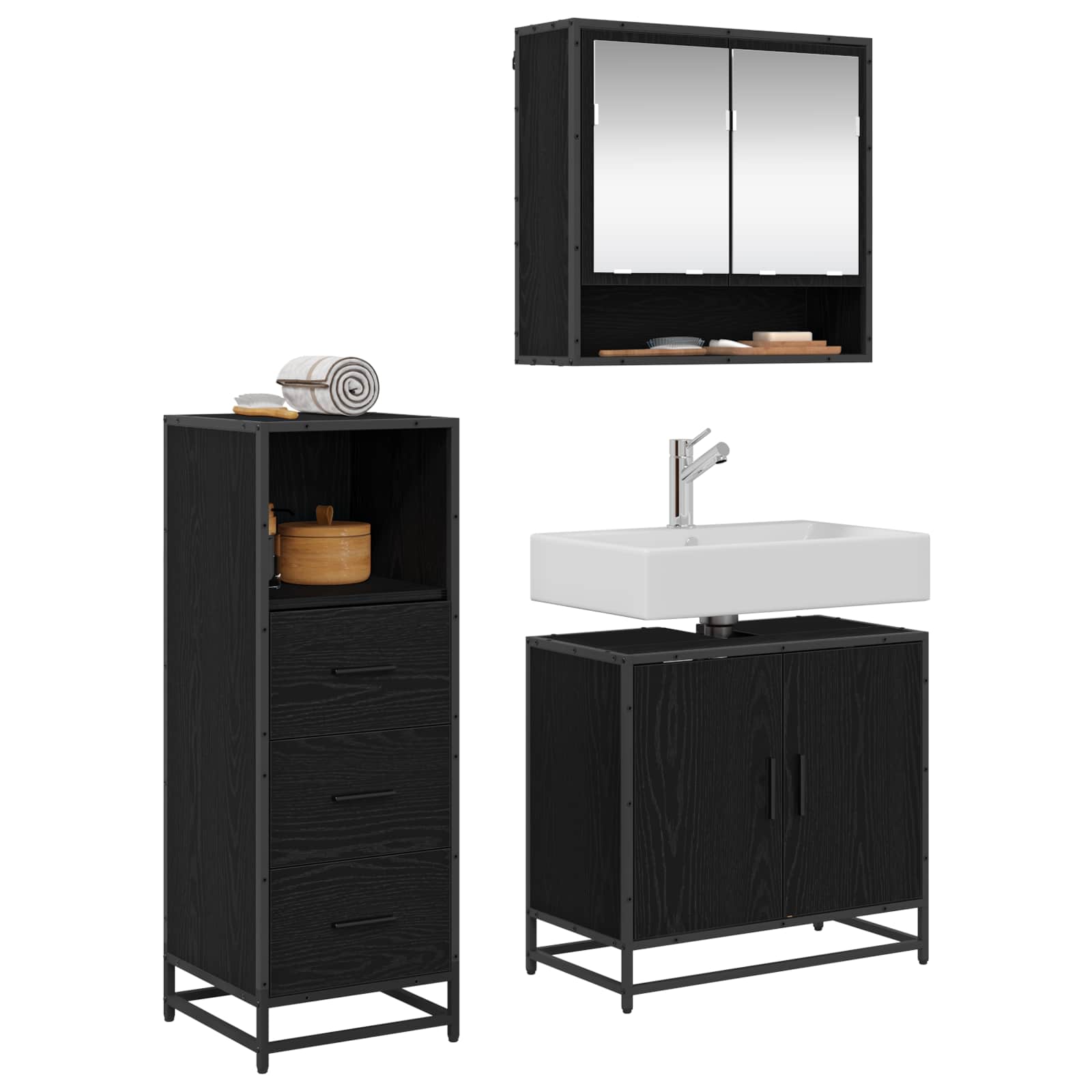 Ensemble de mobilier de salle de bain 3 pc Chêne noir