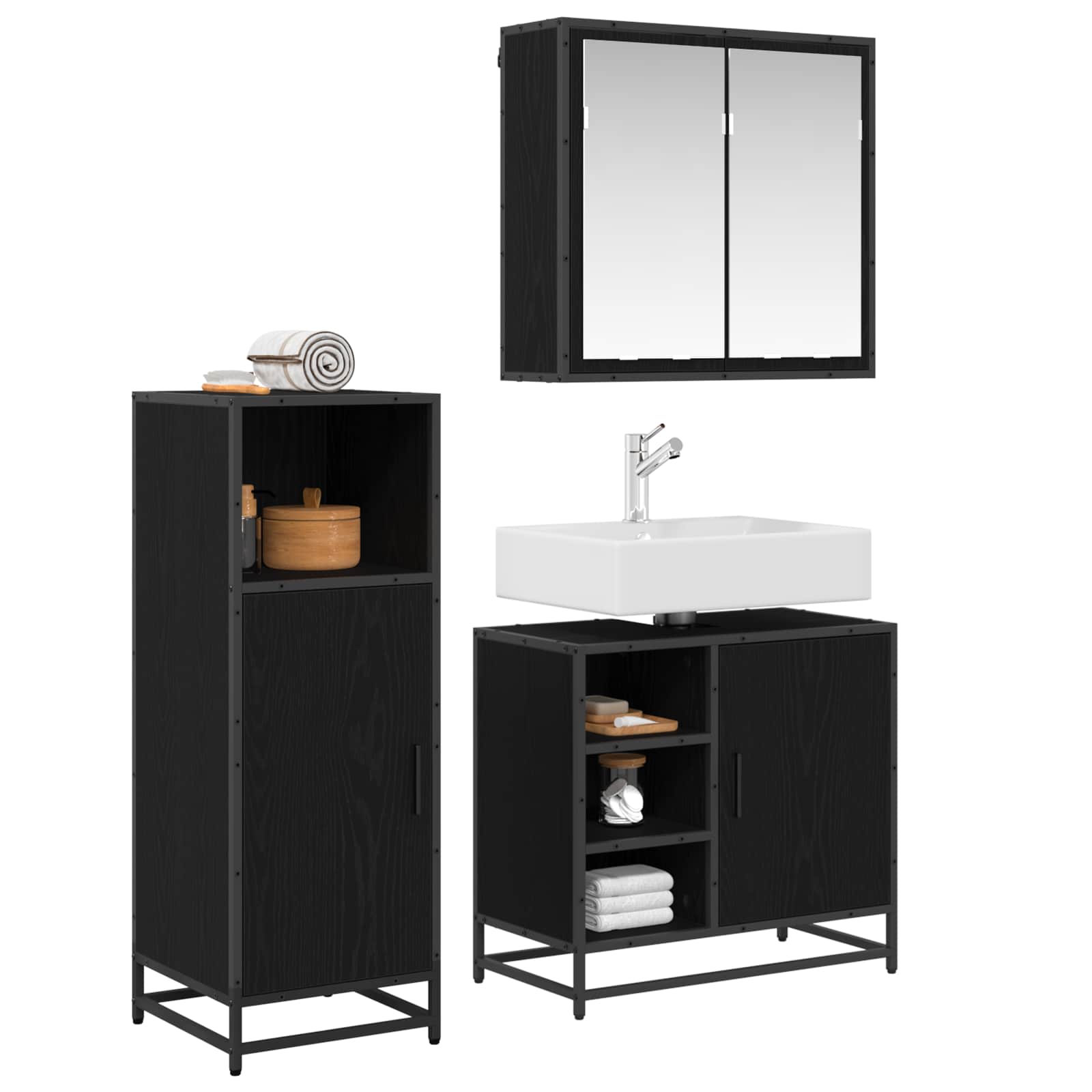 Ensemble de mobilier de salle de bain 3 pc Chêne noir