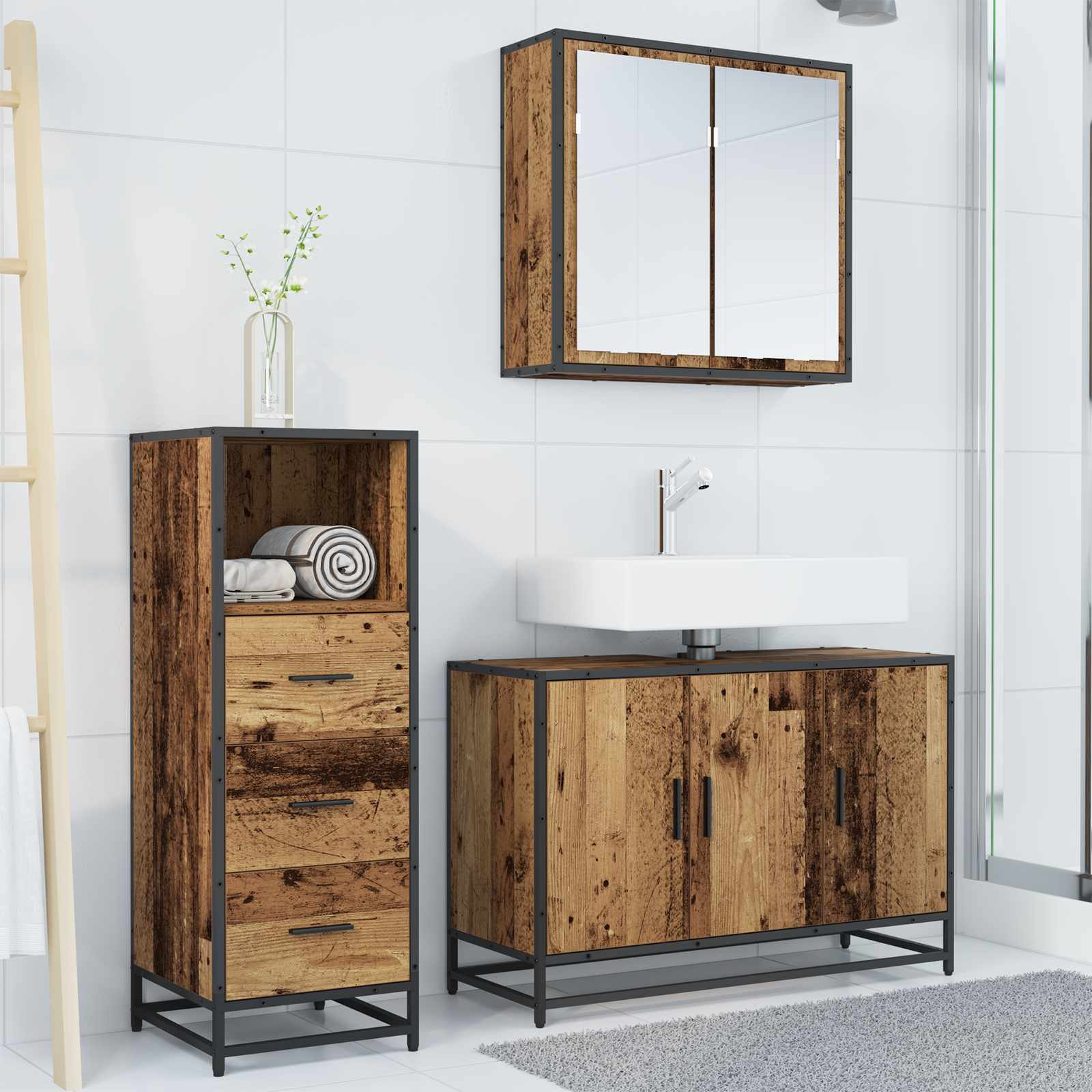 Ensemble de mobilier de salle de bain 3 pièces Bois Ancien