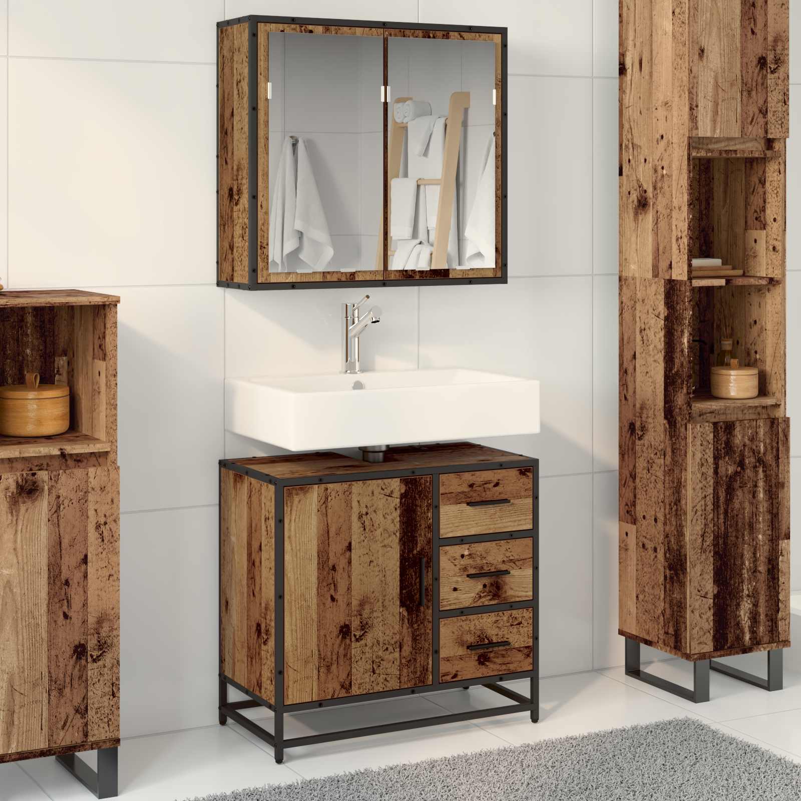 Ensemble de mobilier de salle de bain 2 pc Bois Ancien