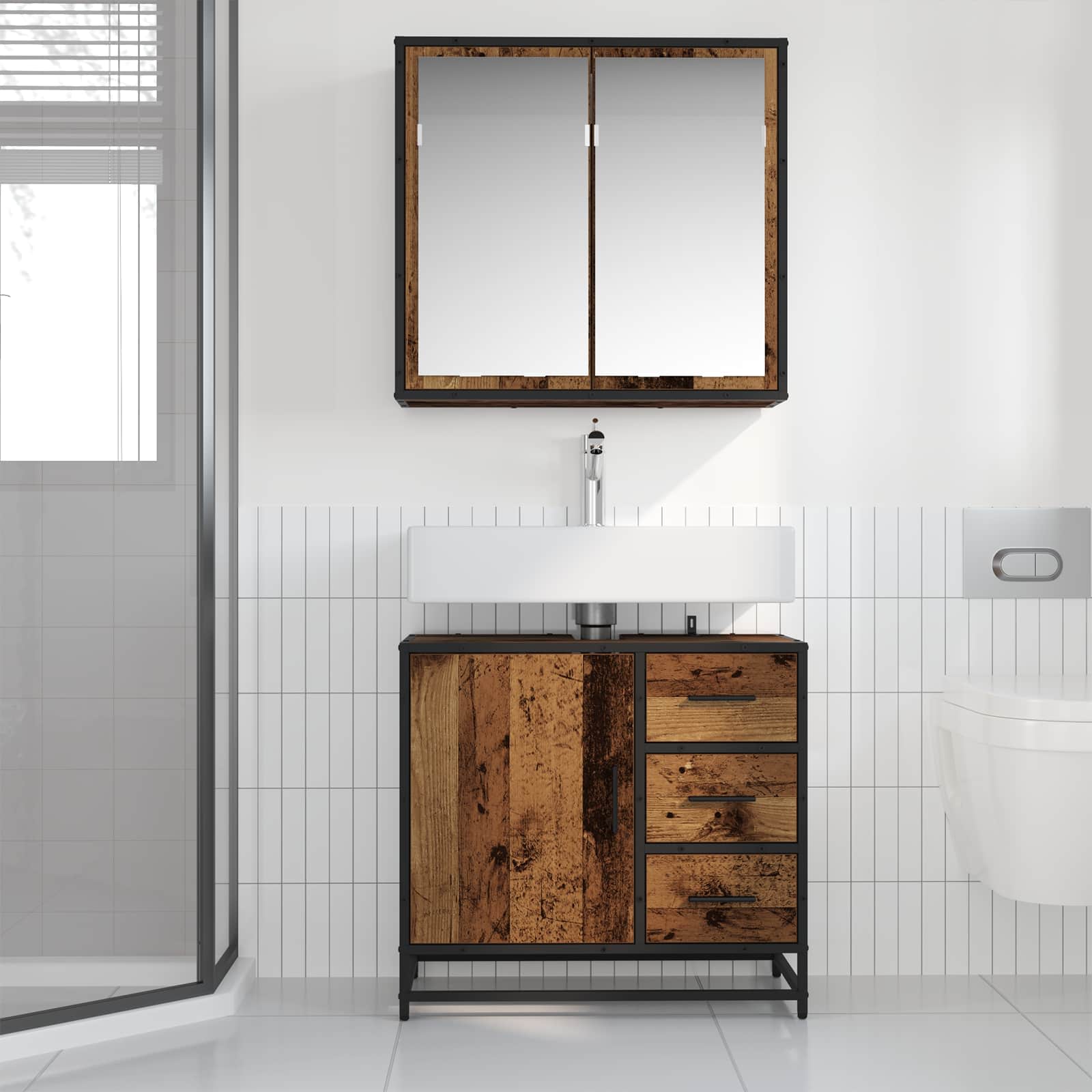 Ensemble de mobilier de salle de bain 2 pc Bois Ancien