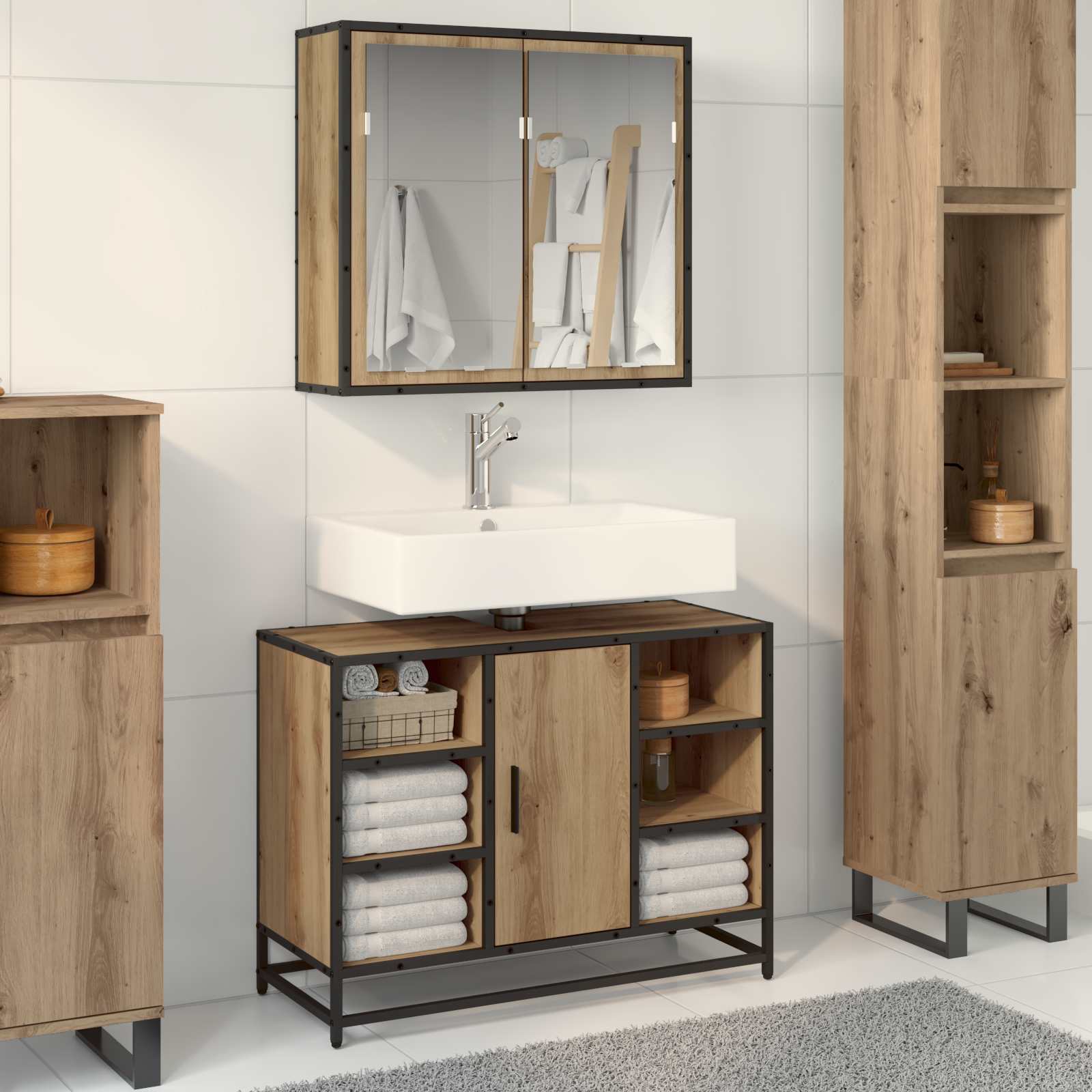 Ensemble de mobilier de salle de bain 2 pc Chêne artisanal